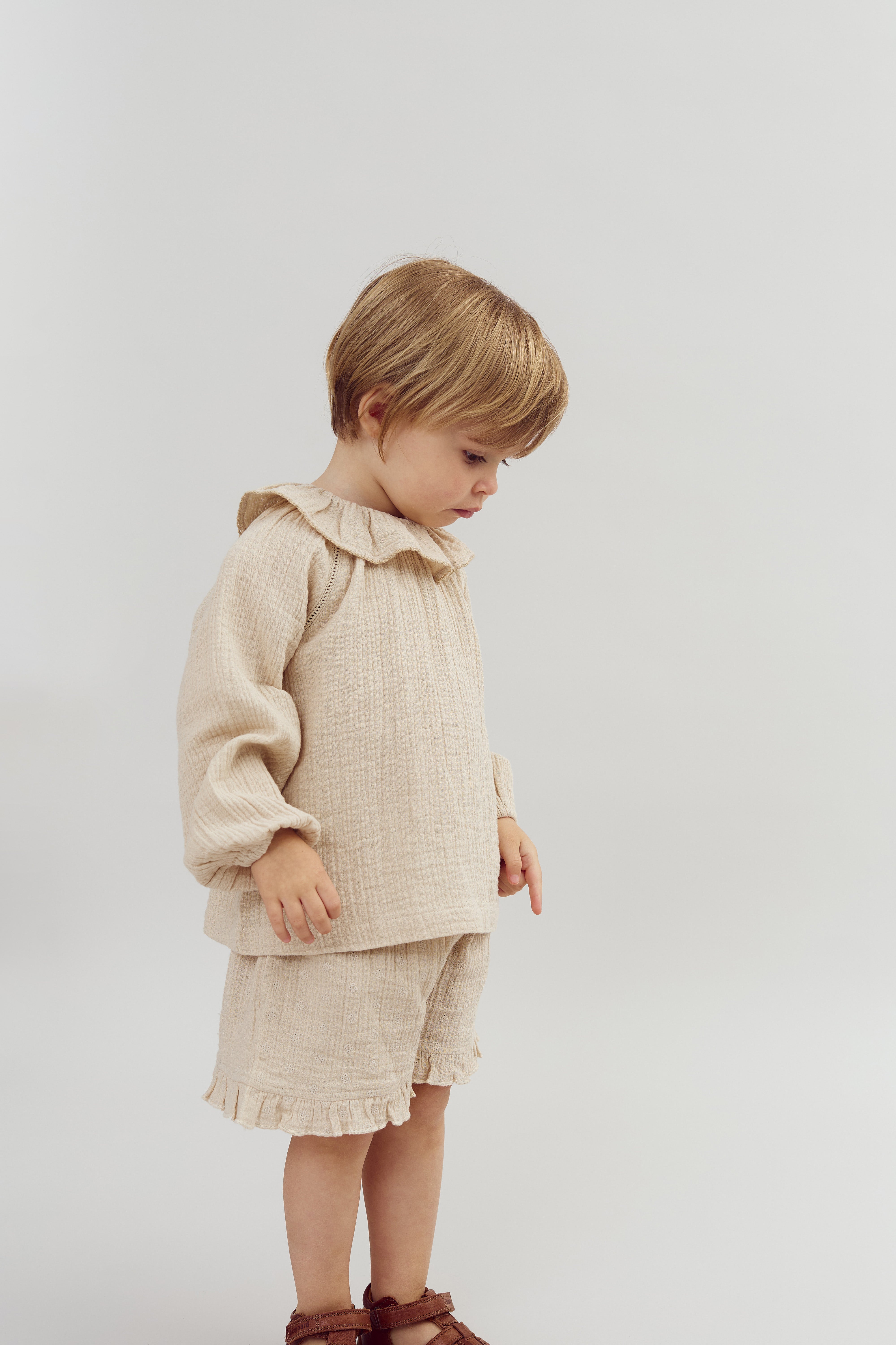 Muslin Shorts with Embroidery - Light Beige | 100245 Ella
