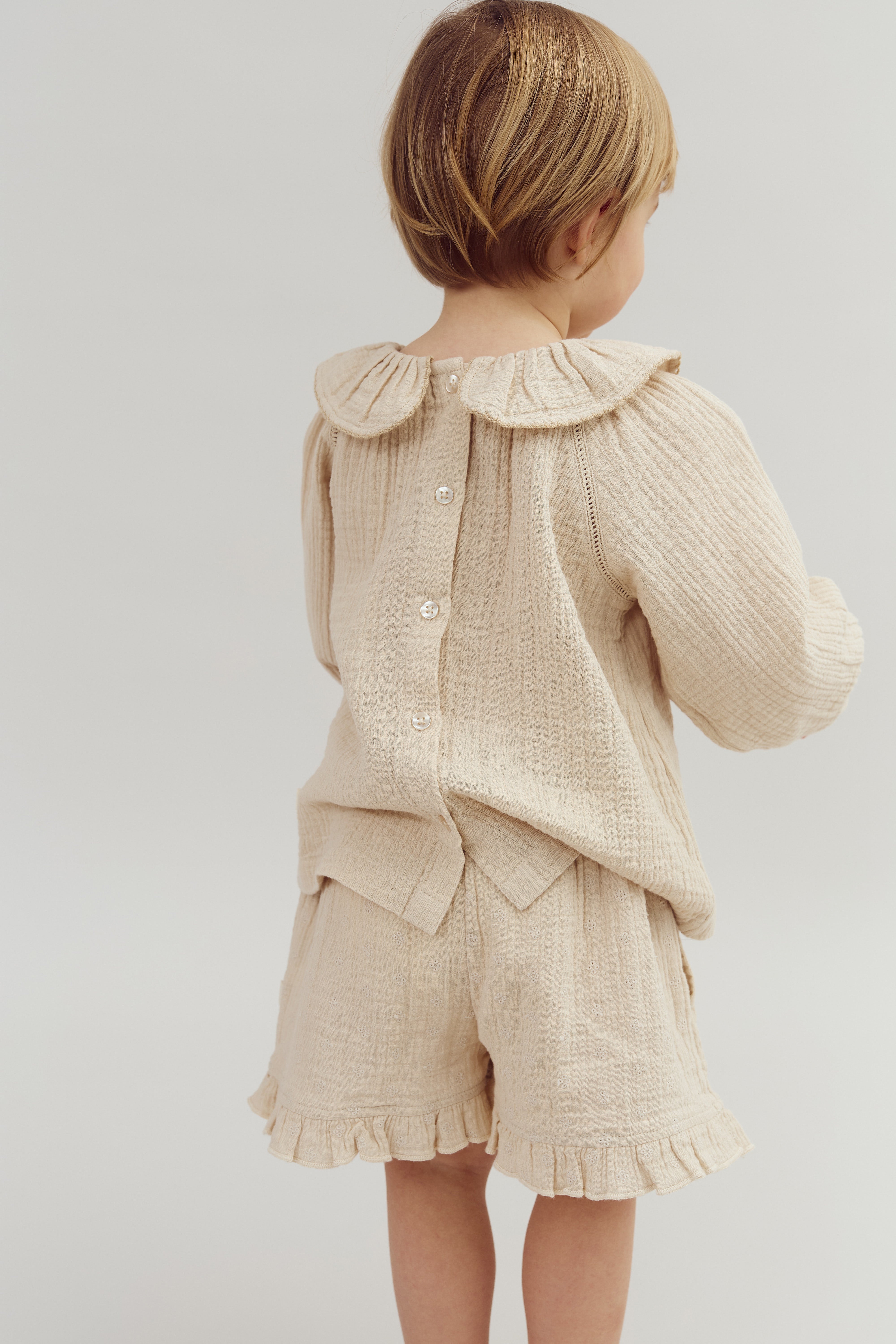 Muslin Shorts with Embroidery - Light Beige | 100245 Ella