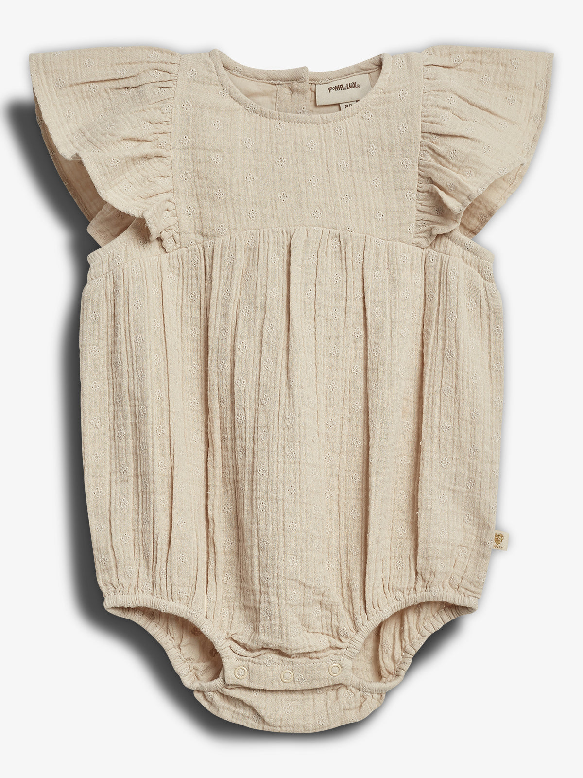 Muslin Butterfly-sleeve Romber with Embroidery - Light Beige | 100247 Ella
