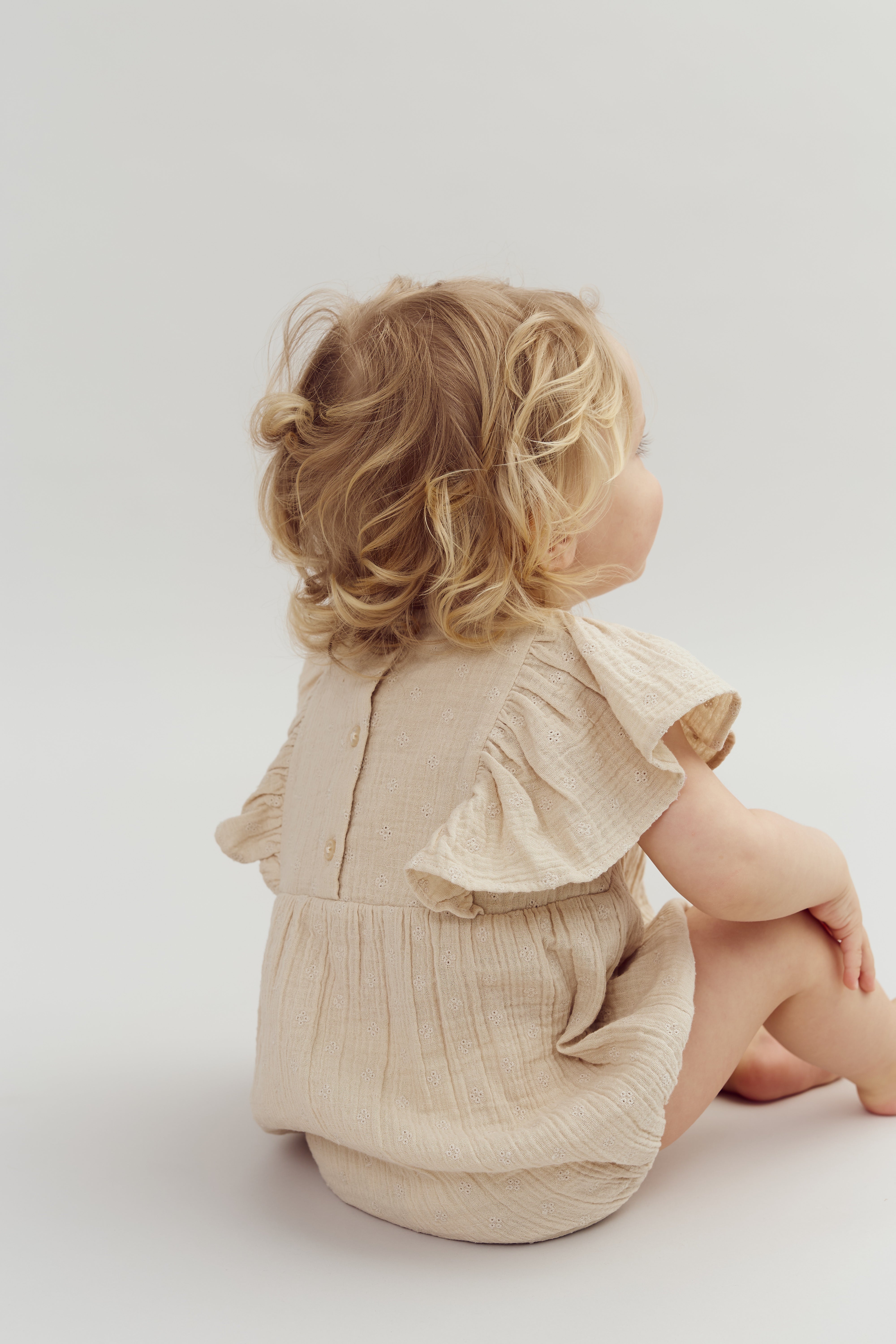 Muslin Butterfly-sleeve Romber with Embroidery - Light Beige | 100247 Ella