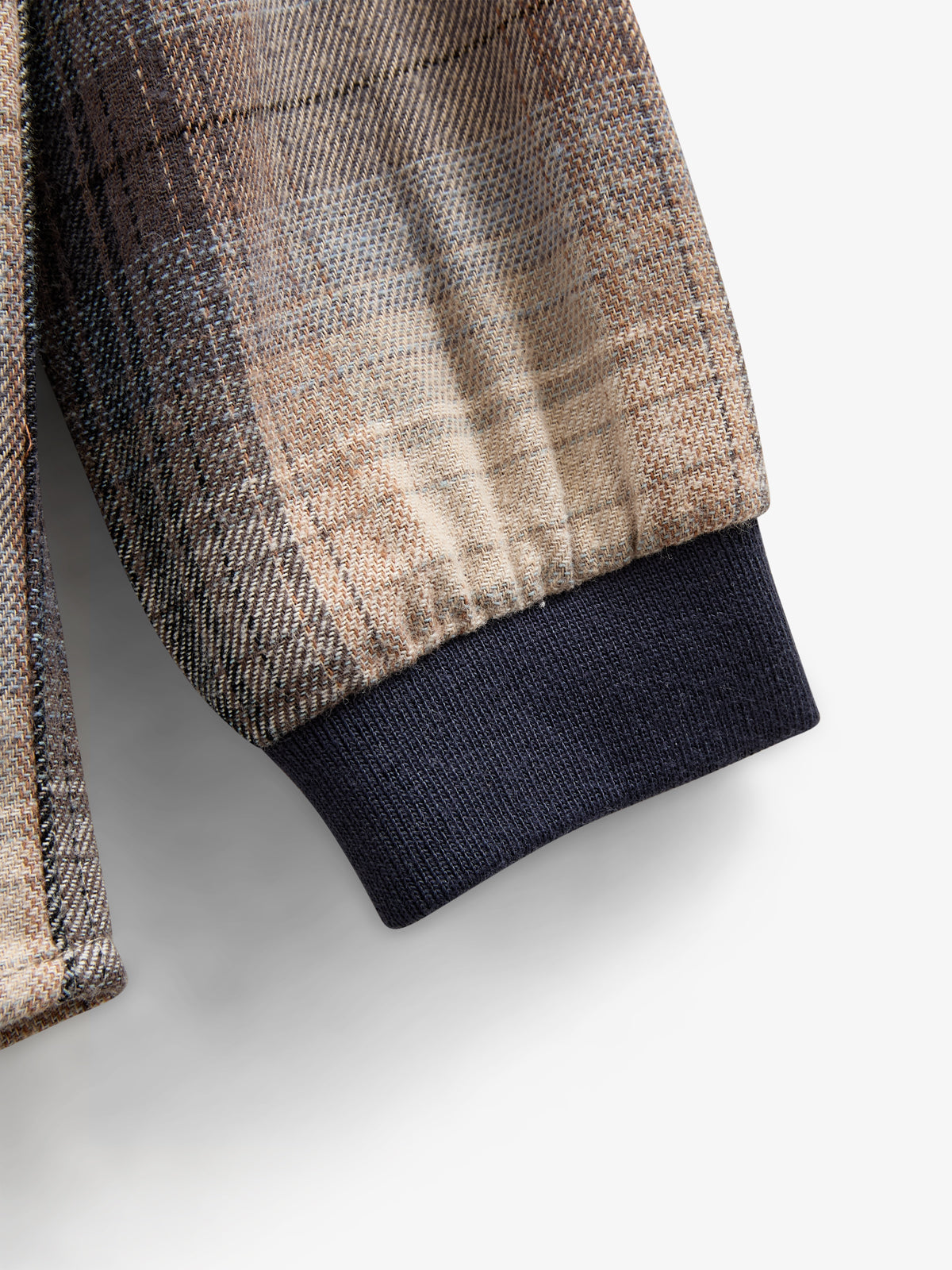 Checked Flannel Shirt with Rib Cuff - Kids - Brown Navy Check | 100529 Henry