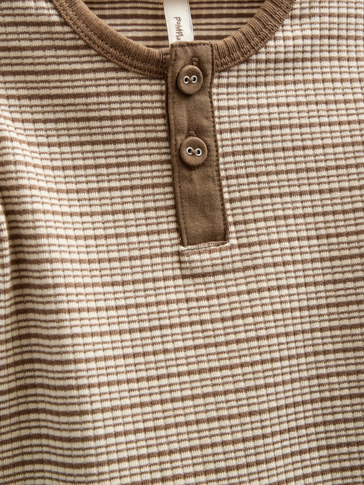 Long Sleeve Cotton Rib Bodysuit - Kids - Coffee Stripe | 100559 Manson
