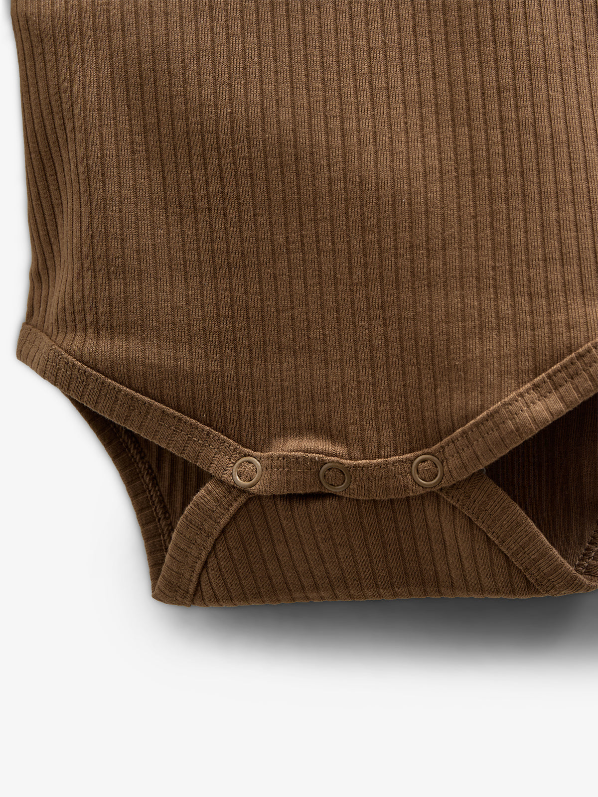 Long Sleeve Cotton Rib Bodysuit - Kids - Coffee | 100561 Manson