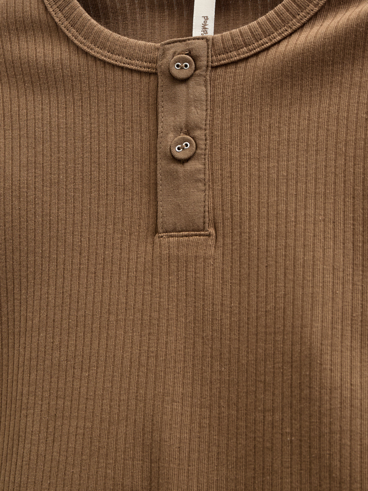 Long Sleeve Cotton Rib T-shirt - Kids - Coffee | 100568 Manson