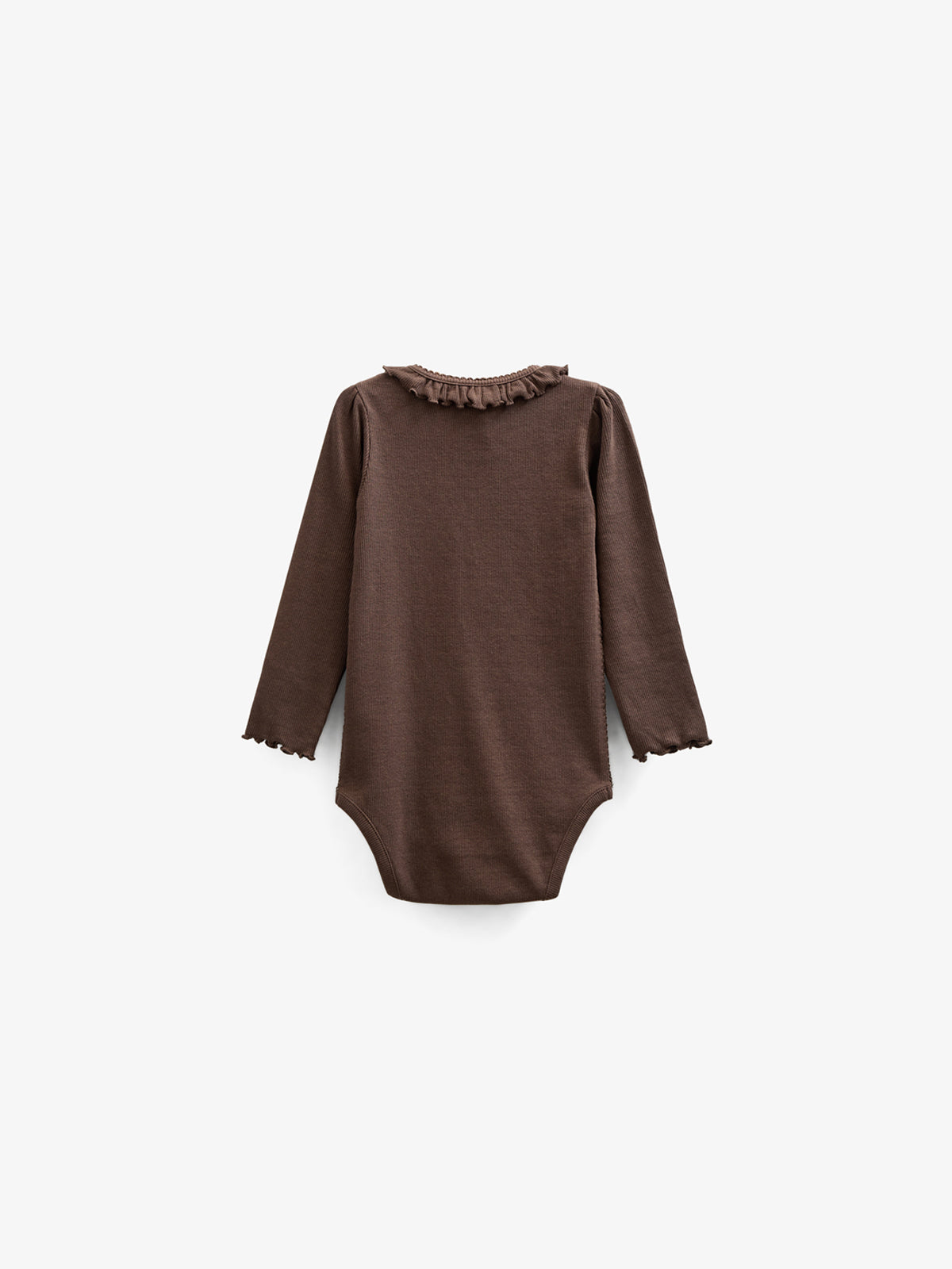 Long Sleeve Modal Rib Bodysuit with Picot edge - Kids - Chocolate | 100574 Mia