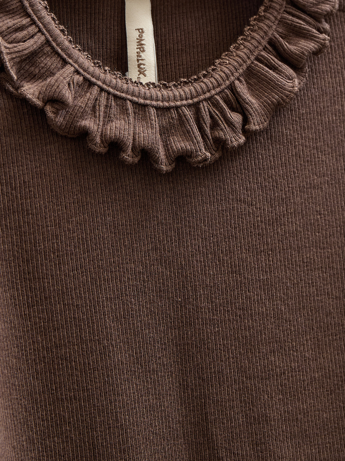 Long Sleeve Modal Rib Bodysuit with Picot edge - Kids - Chocolate | 100574 Mia