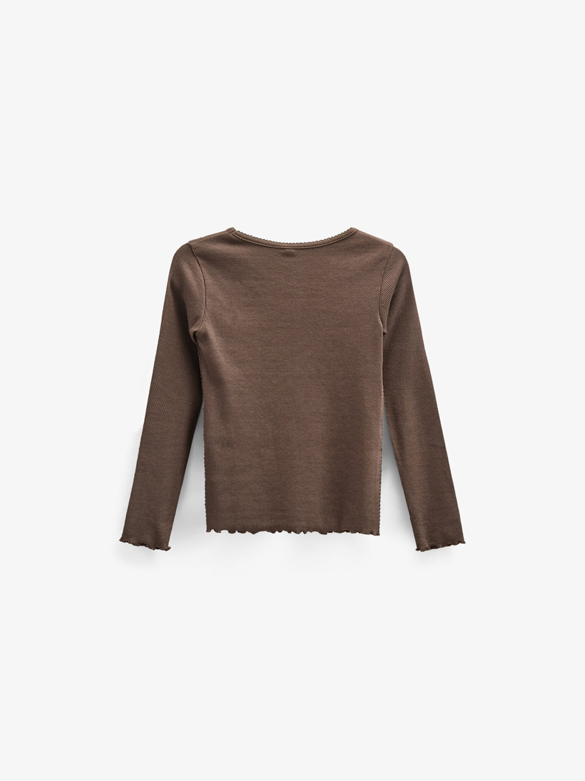 Long Sleeve Modal Rib T-Shirt with Picot edge - Kids - Chocolate | 100576 Mia