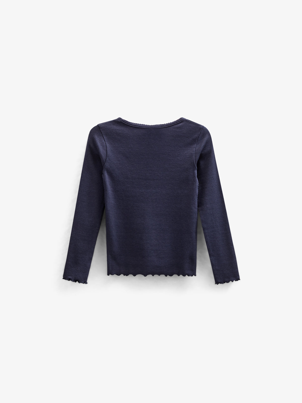 Long Sleeve Modal Rib T-Shirt with Picot edge - Kids - Navy | 100580 Mia