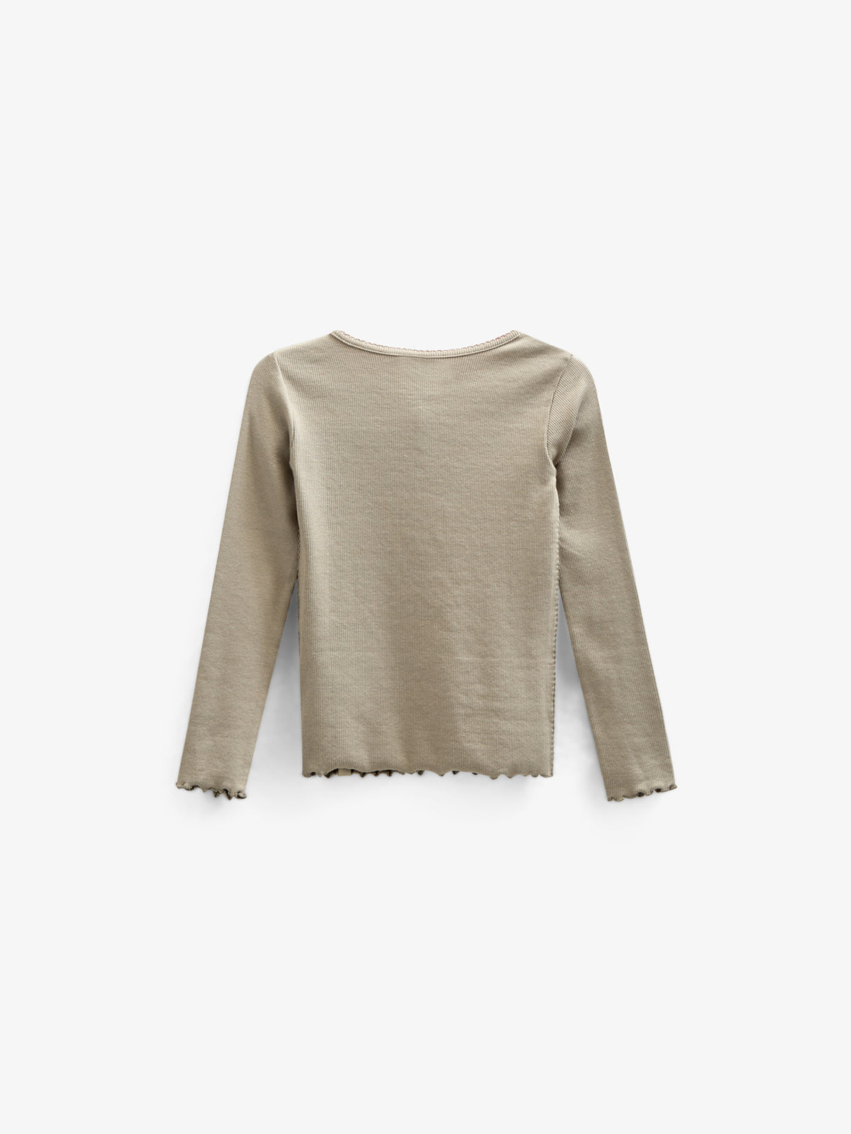 Long Sleeve Modal Rib T-Shirt with Picot edge - Kids - Dusty Green | 100582 Mia