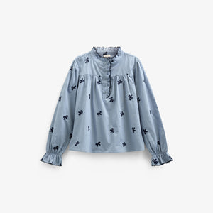 Poplin Blouse with Embroidery - Kids - Blue | 100675 Adison
