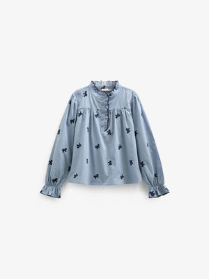 Poplin Blouse with Embroidery - Kids - Blue | 100675 Adison