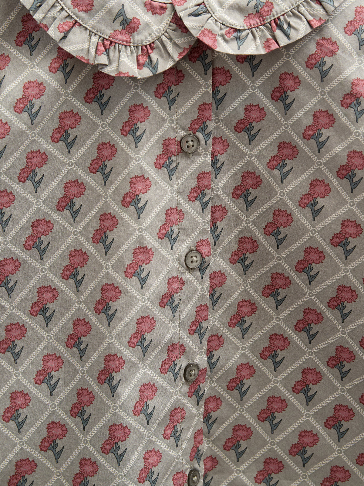 Printed Cotton Poplin Blouse with Collar - Kids - Green w. Vintage Red | 100725 Amine