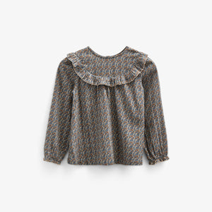 Printed Double Gauze Two-way Blouse - Kids - Blue / Brown | 100729 Maggie