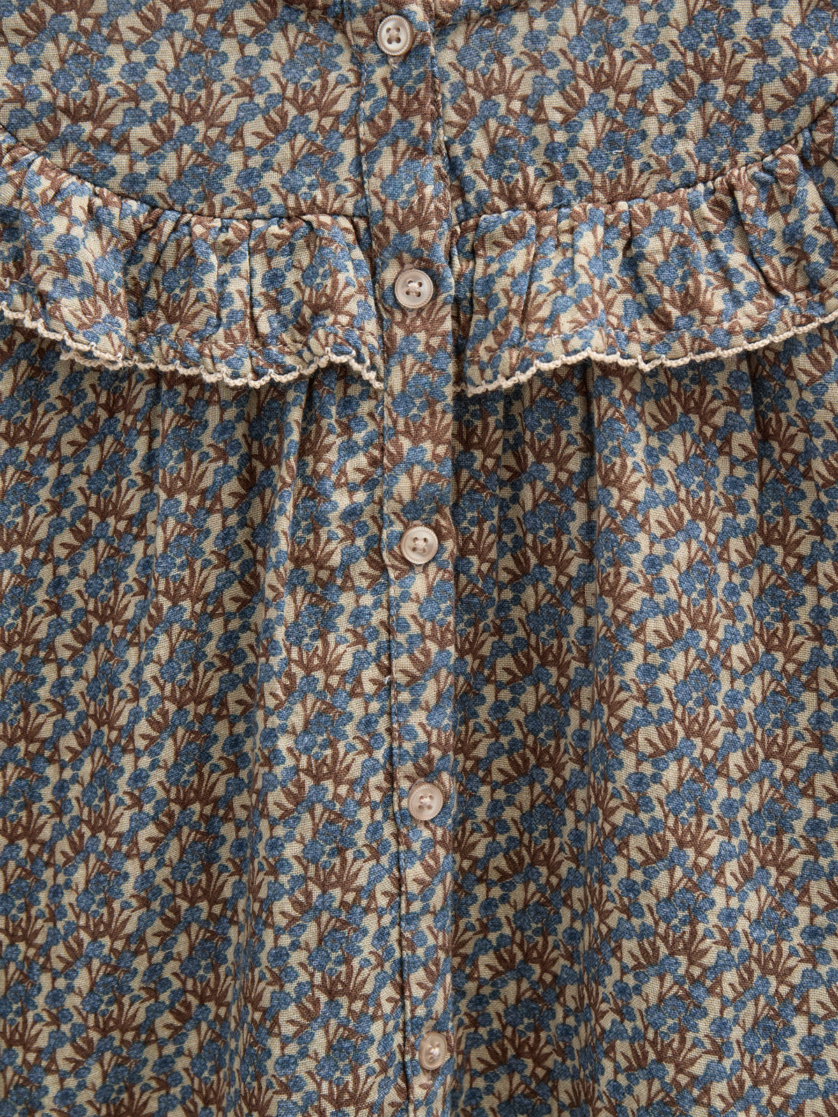 Printed Double Gauze Two-way Blouse - Kids - Blue / Brown | 100729 Maggie