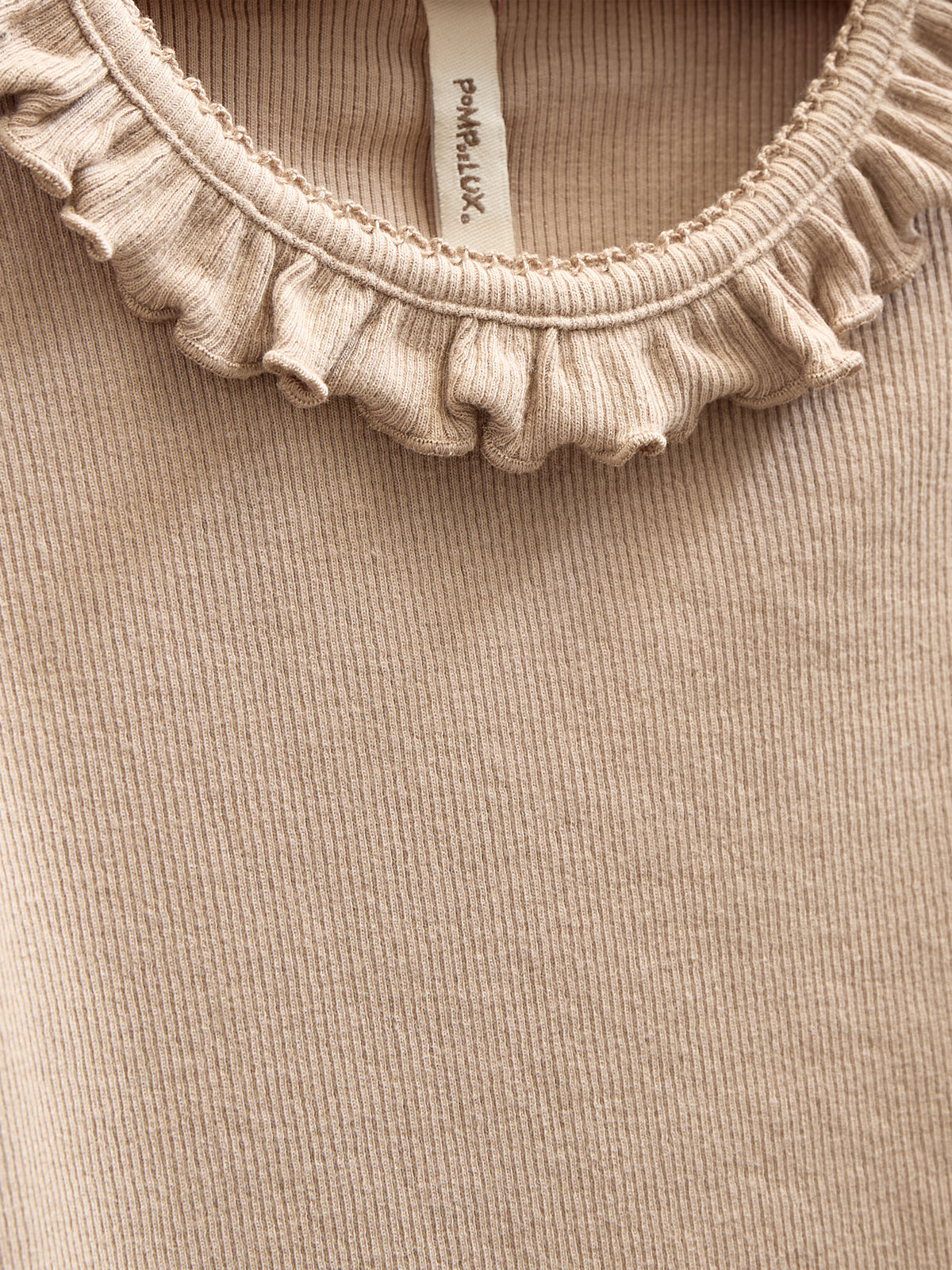 Long Sleeve Modal Rib Bodysuit with Picot edge - Kids - Caffe Latte | 100784 Mia