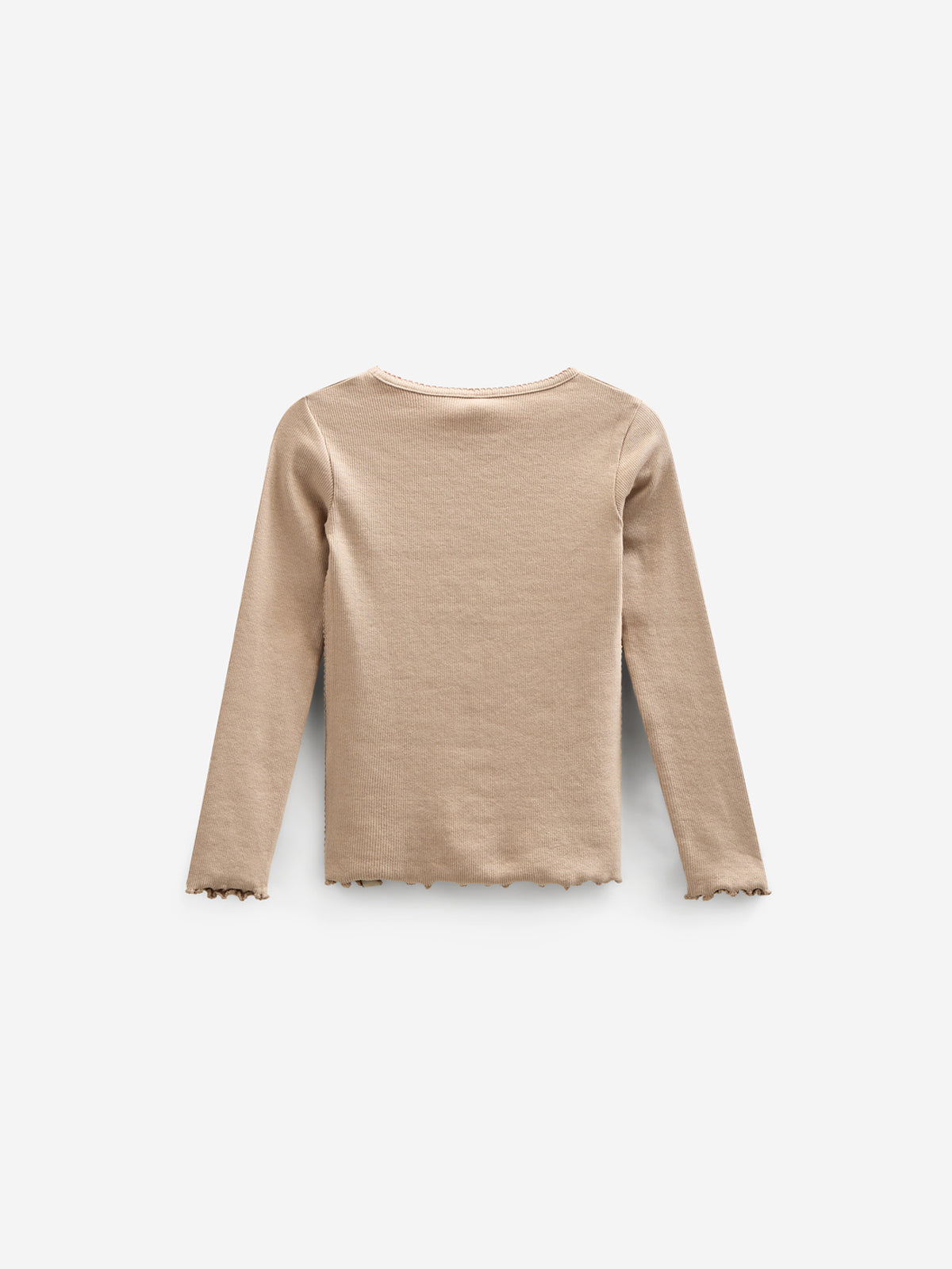 Long Sleeve Modal Rib T-shirt with picot edge - Kids - Caffe Latte | 100786 Mia