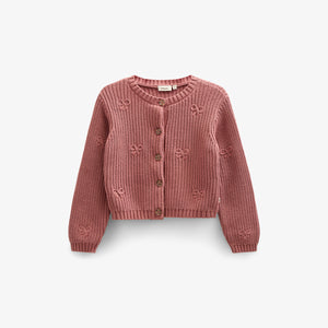 Cotton Knit Cardigan with Bows - Kids - Old Rose | 100792 Freya
