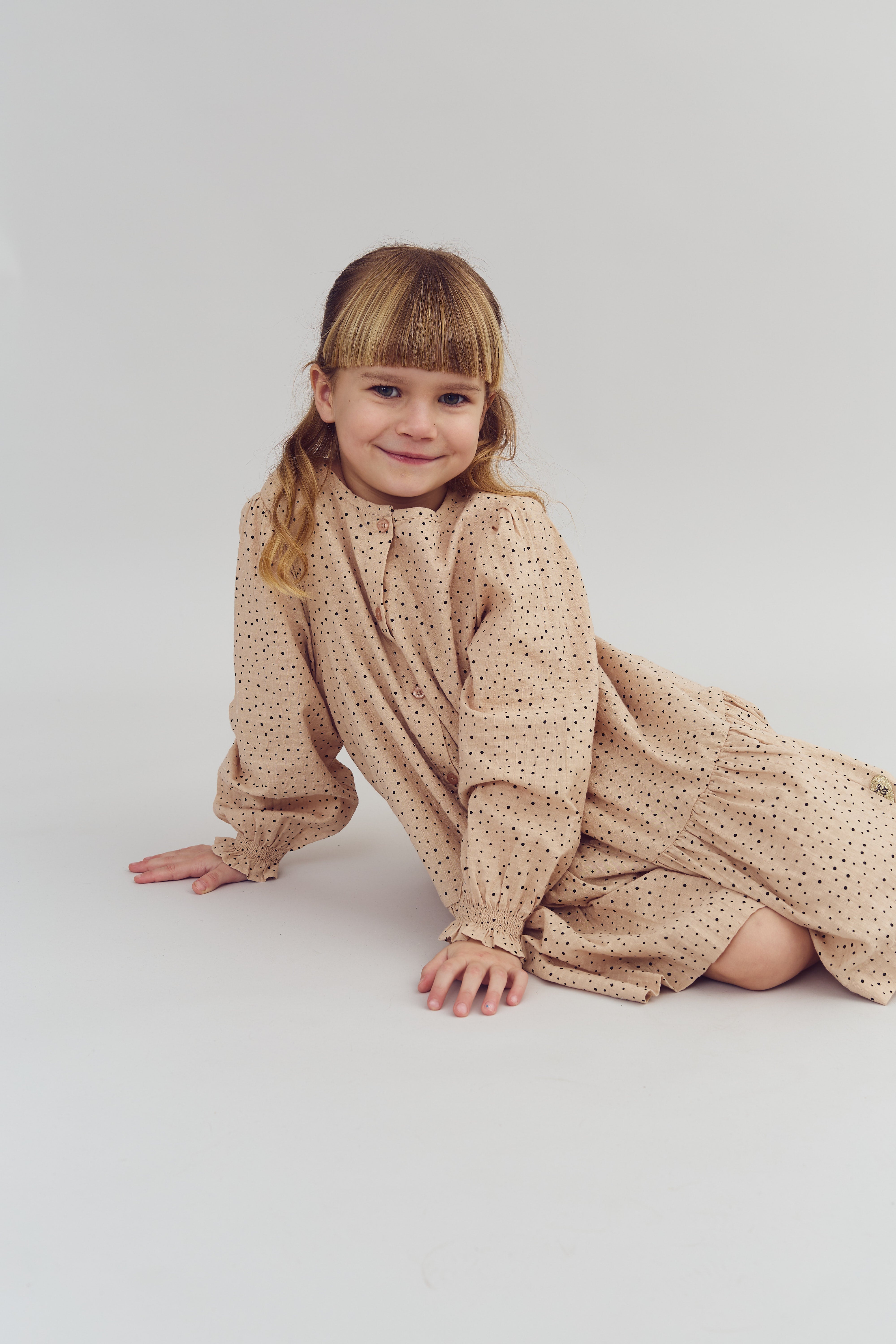 Cotton Dress w. Micro Dots - Kids - Moonlight