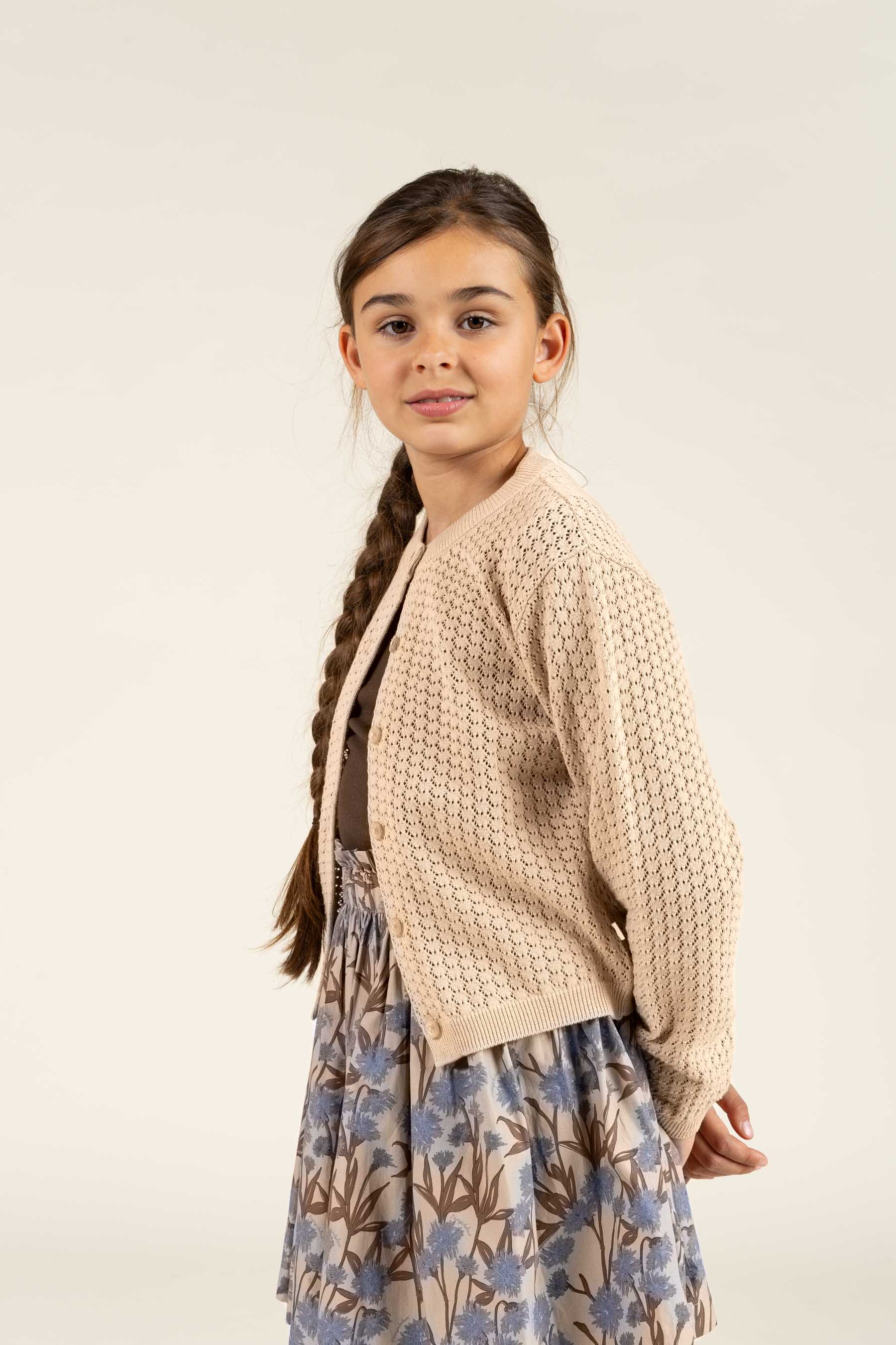Cotton Pointelle Cardigan - Tween - Caffe Latte | 100684 Esme