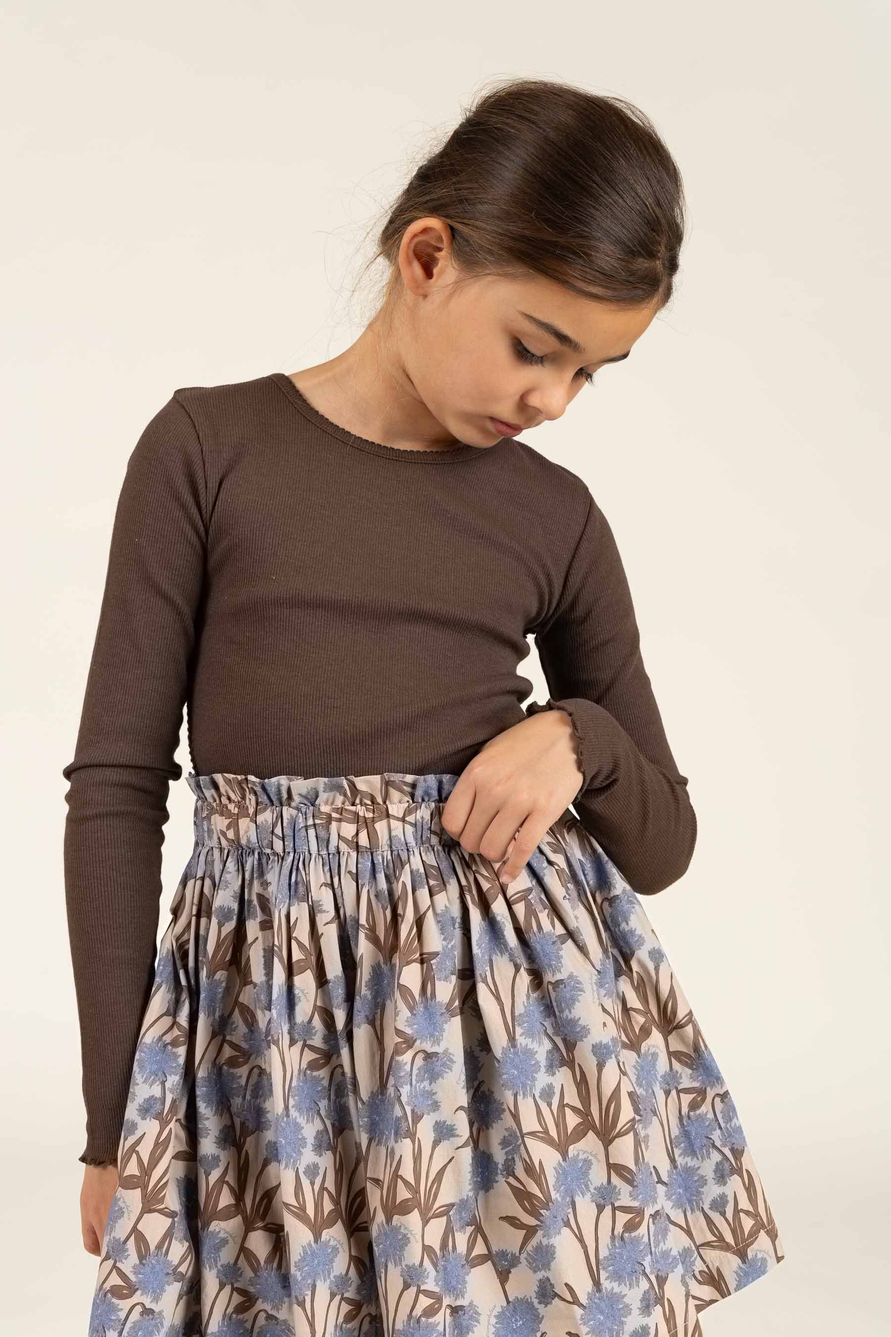 Long Sleeve Modal Rib T-Shirt with Picot edge - Tween - Chocolate | 100577 Mia