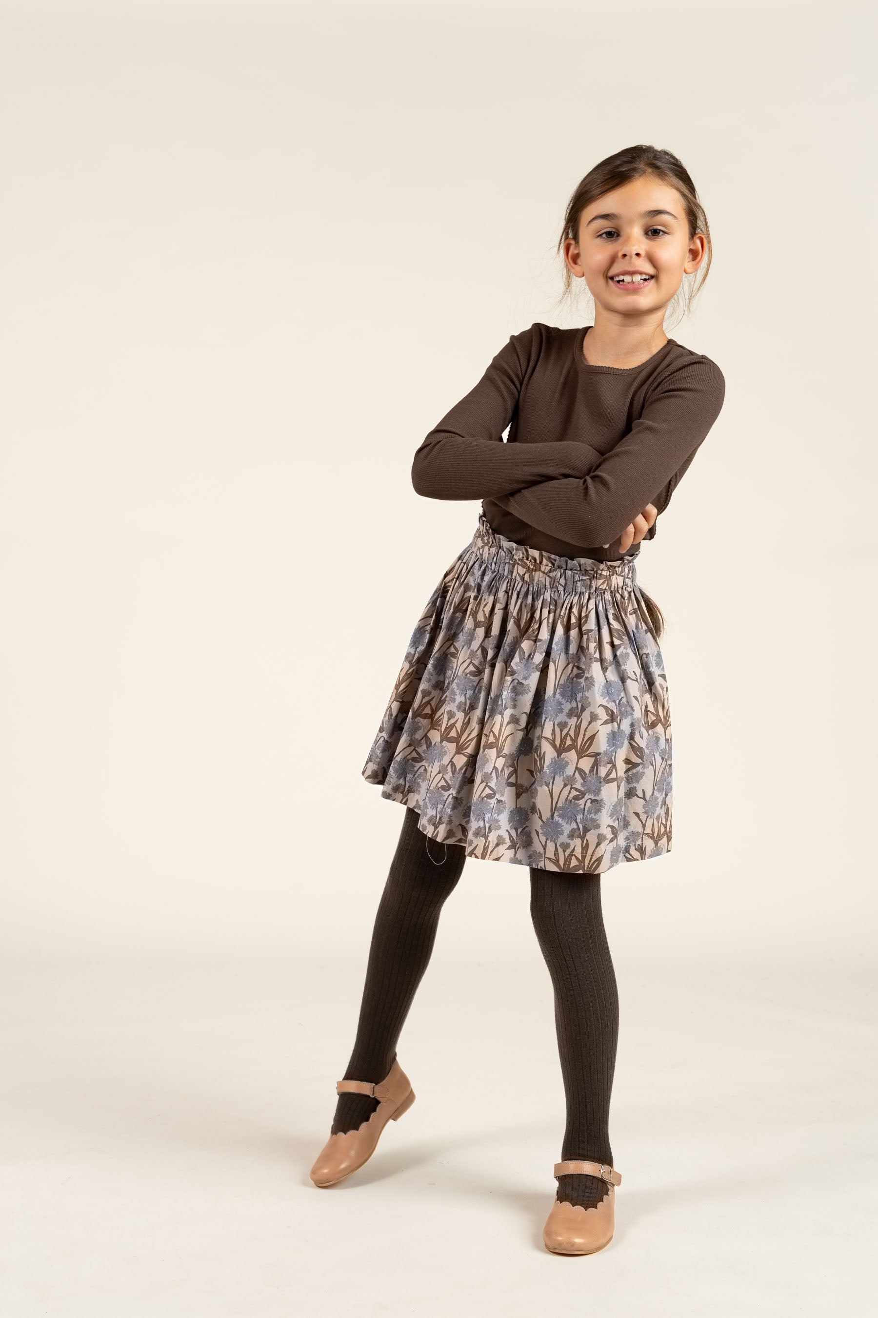 Long Sleeve Modal Rib T-Shirt with Picot edge - Tween - Chocolate | 100577 Mia