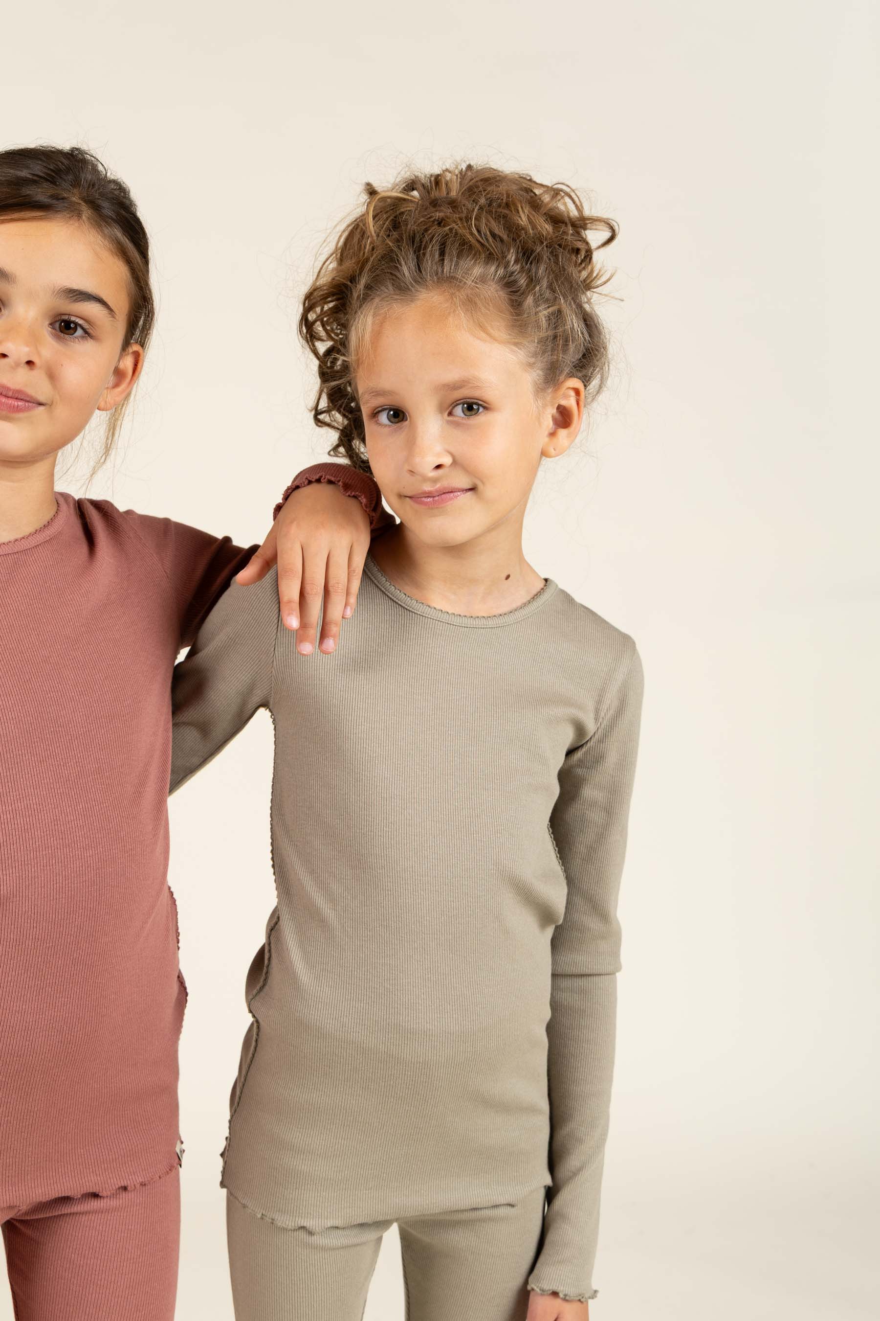 Long Sleeve Modal Rib T-Shirt with Picot edge - Tween - Dusty Green | 100583 Mia