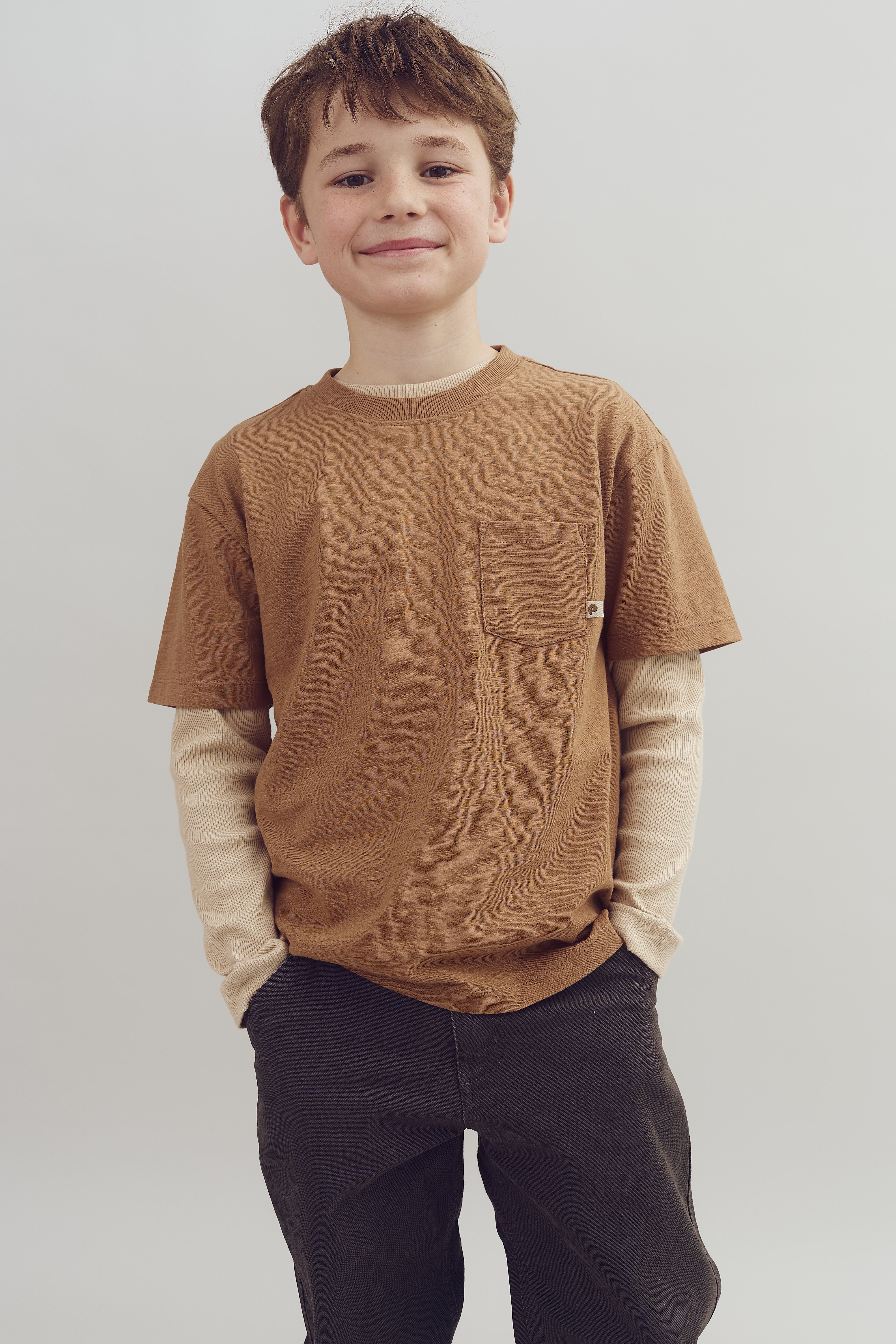 Long Sleeve Basic Rib T-shirt - Tween - Beige