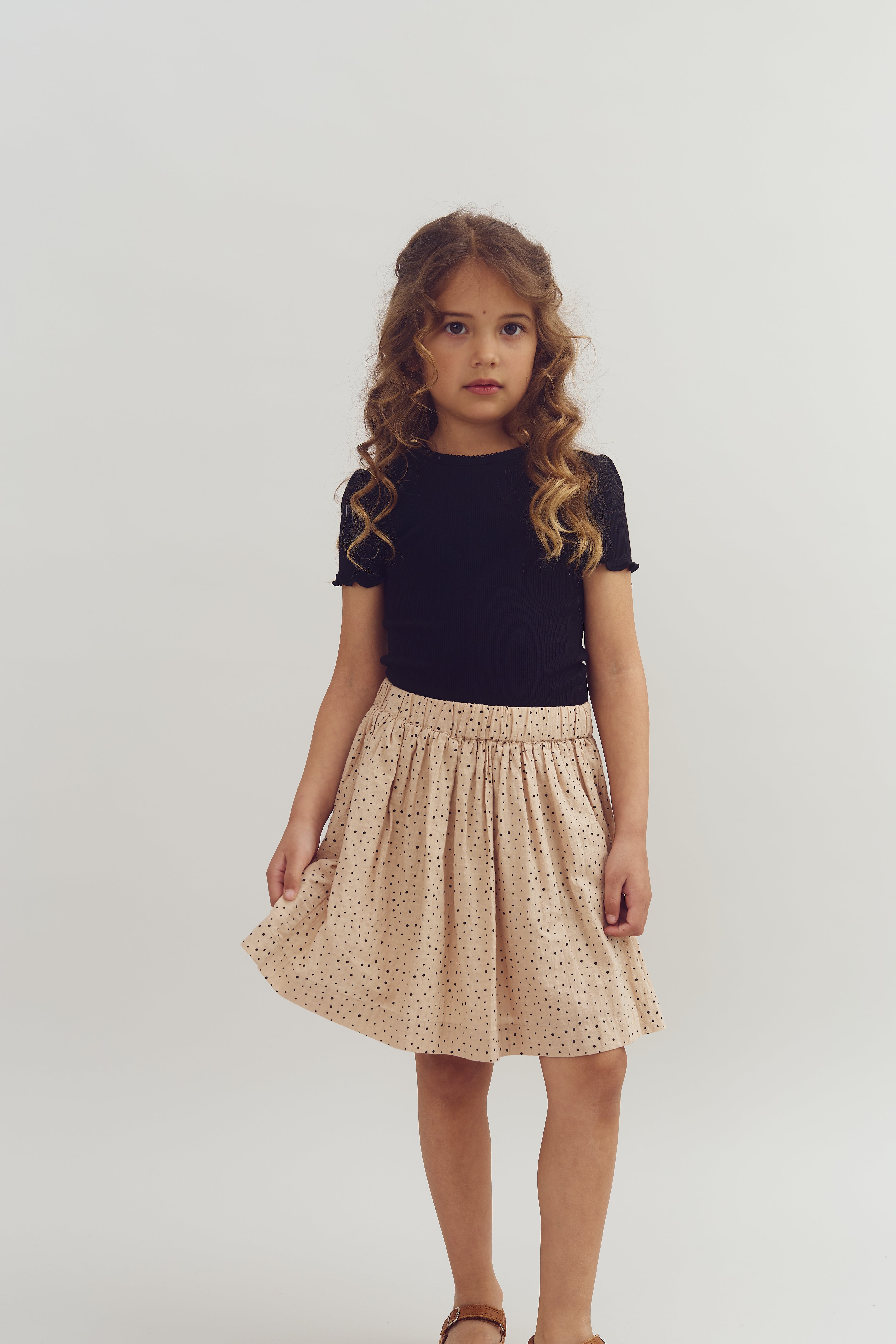 Cotton Skirt w. Micro Dots - Kids - Moonlight