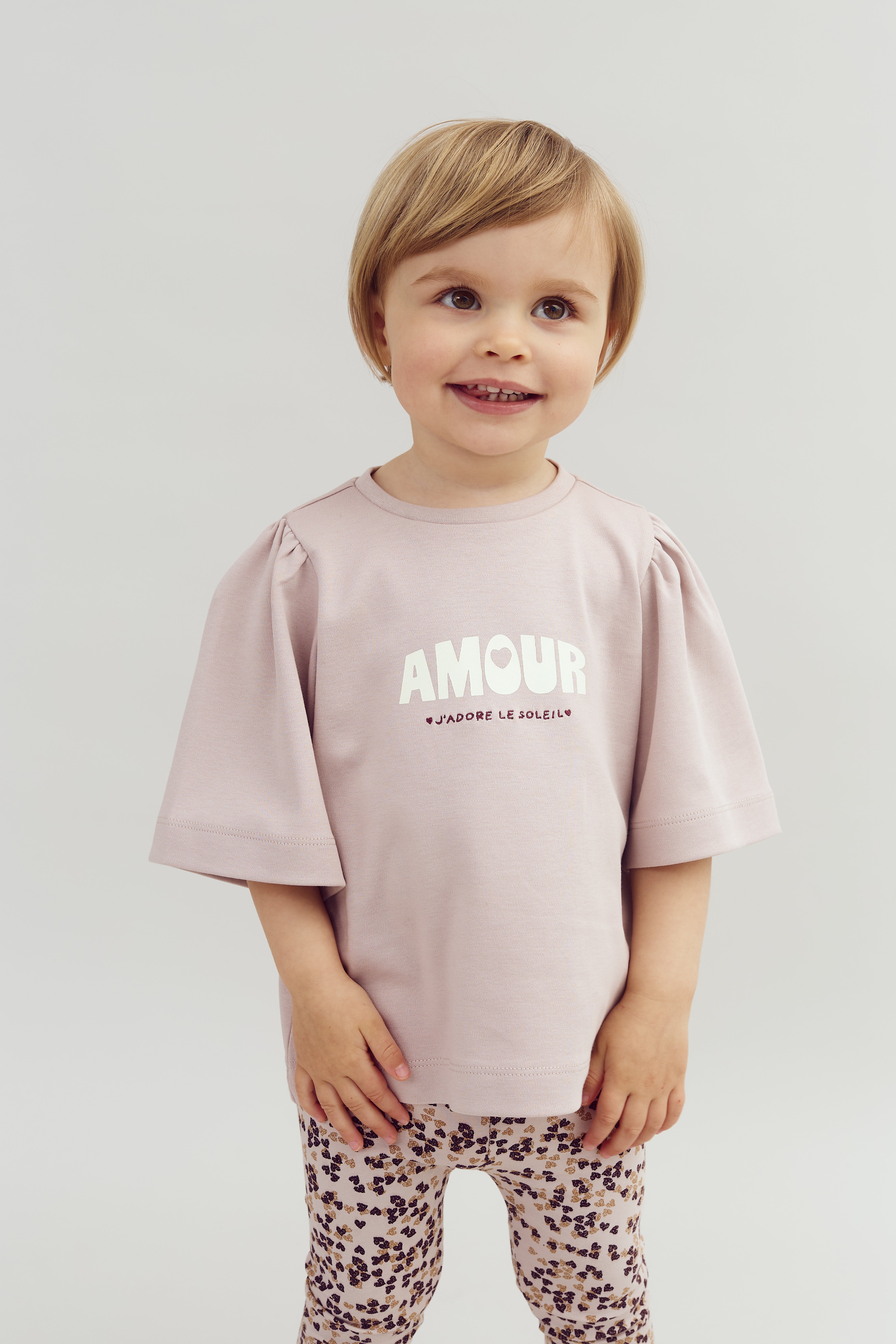Puff Sleeve Print T-Shirt with placement print - Light Purple | 100258 Rosa
