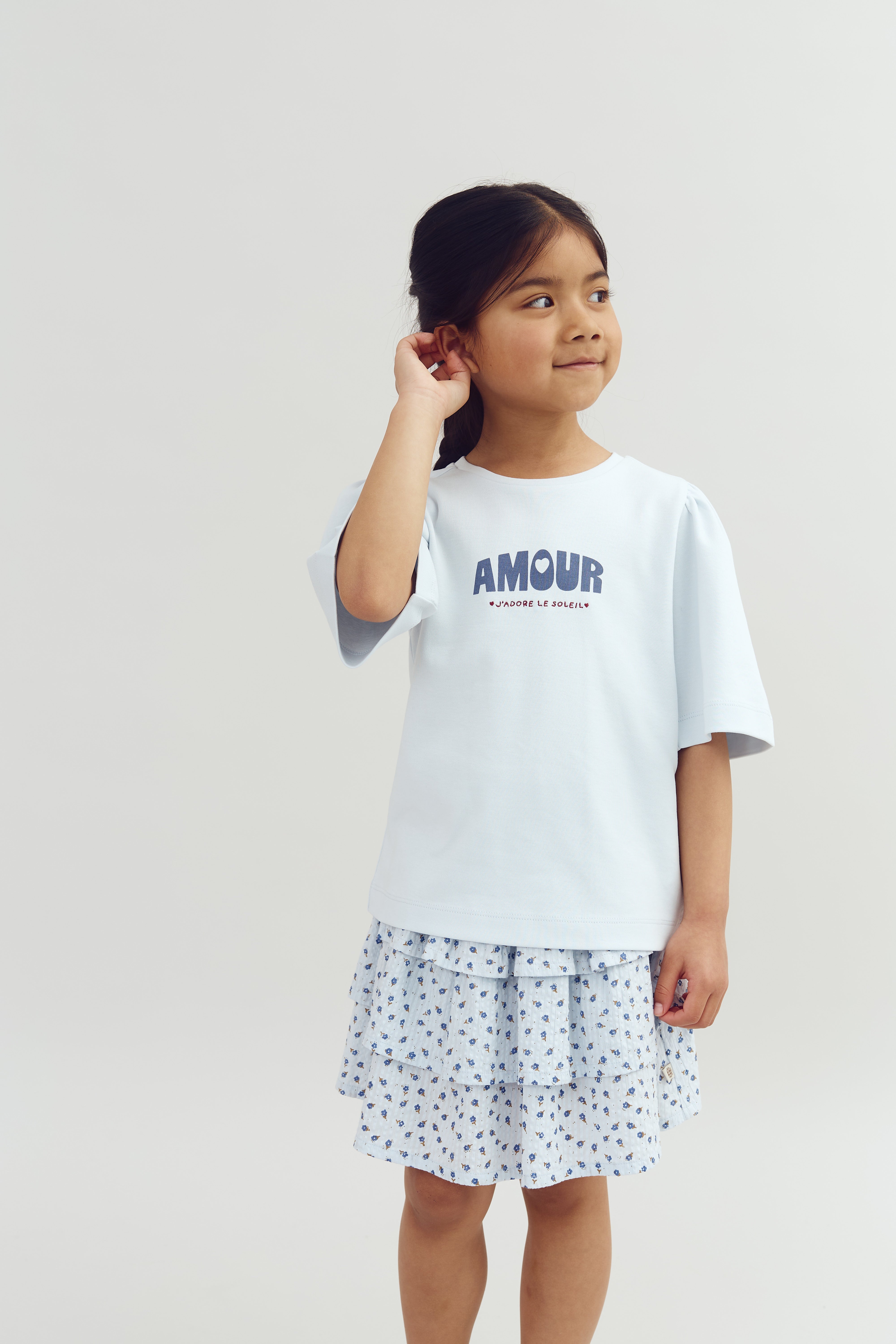 Puff Sleeve Print T-Shirt with placement print - Barely Blue | 100260 Rosa