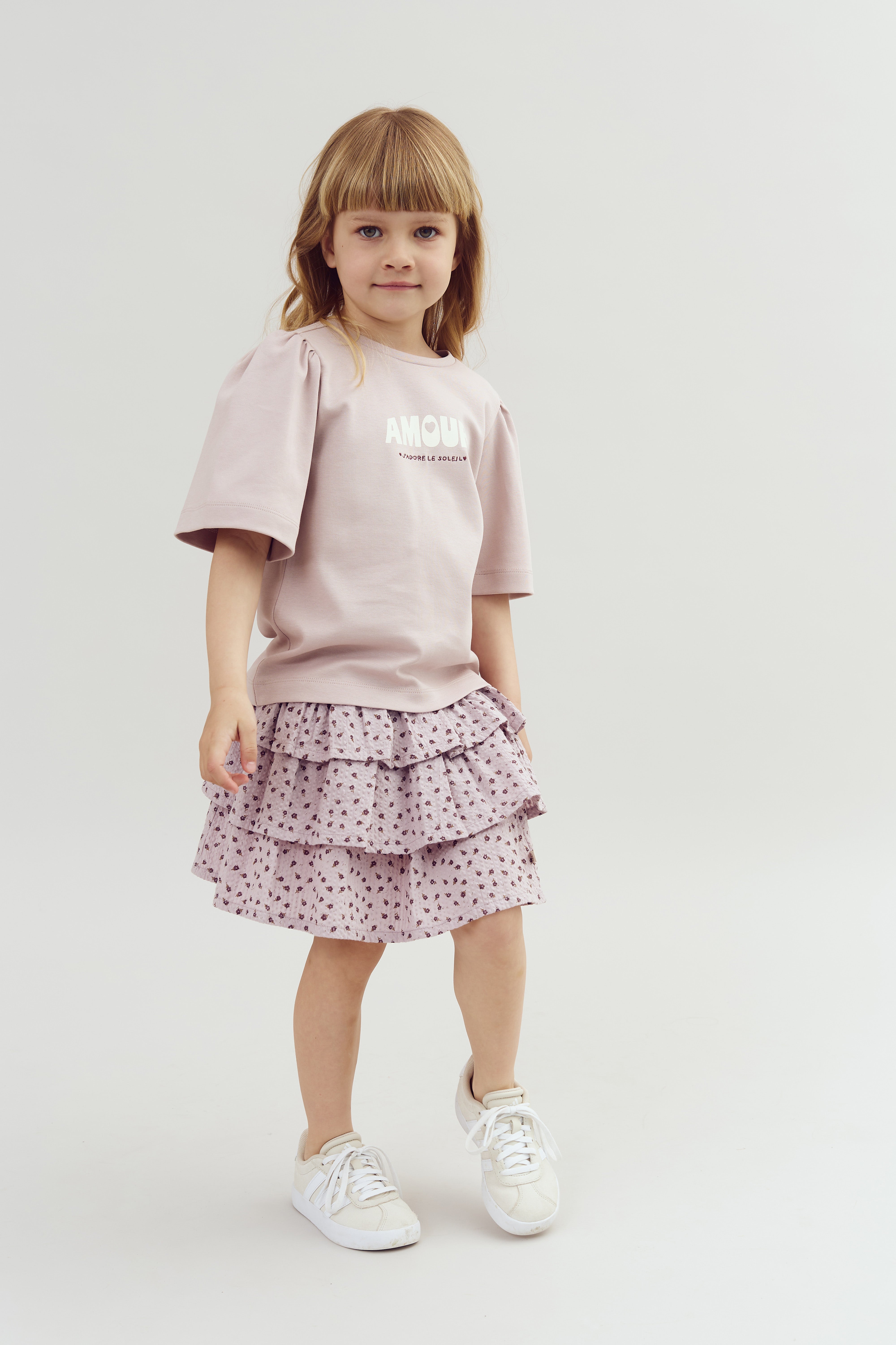 Puff Sleeve Print T-Shirt with placement print - Light Purple | 100258 Rosa
