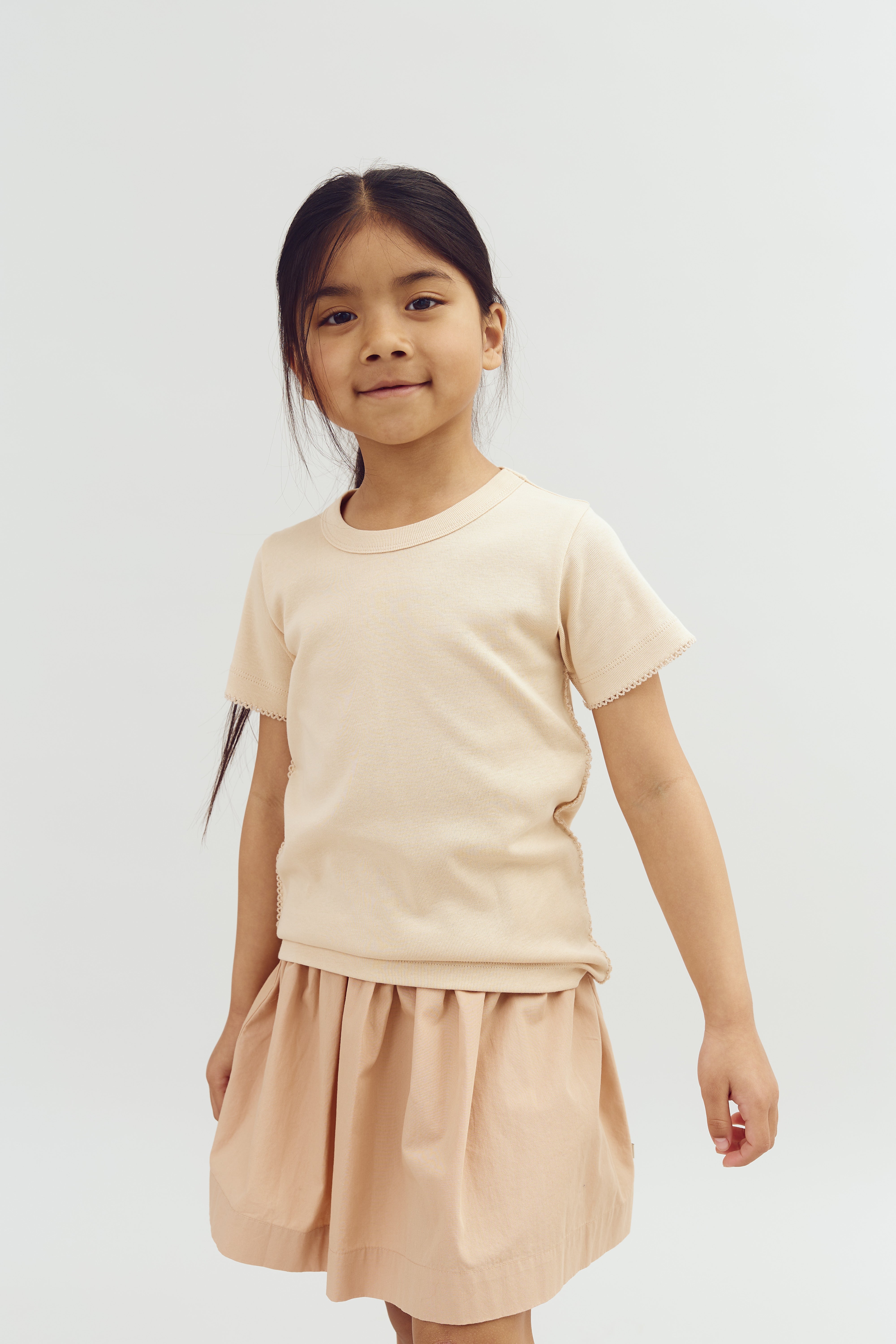 Fitted T-Shirt w. Picot stitch - Light Rose | 100200 Tina