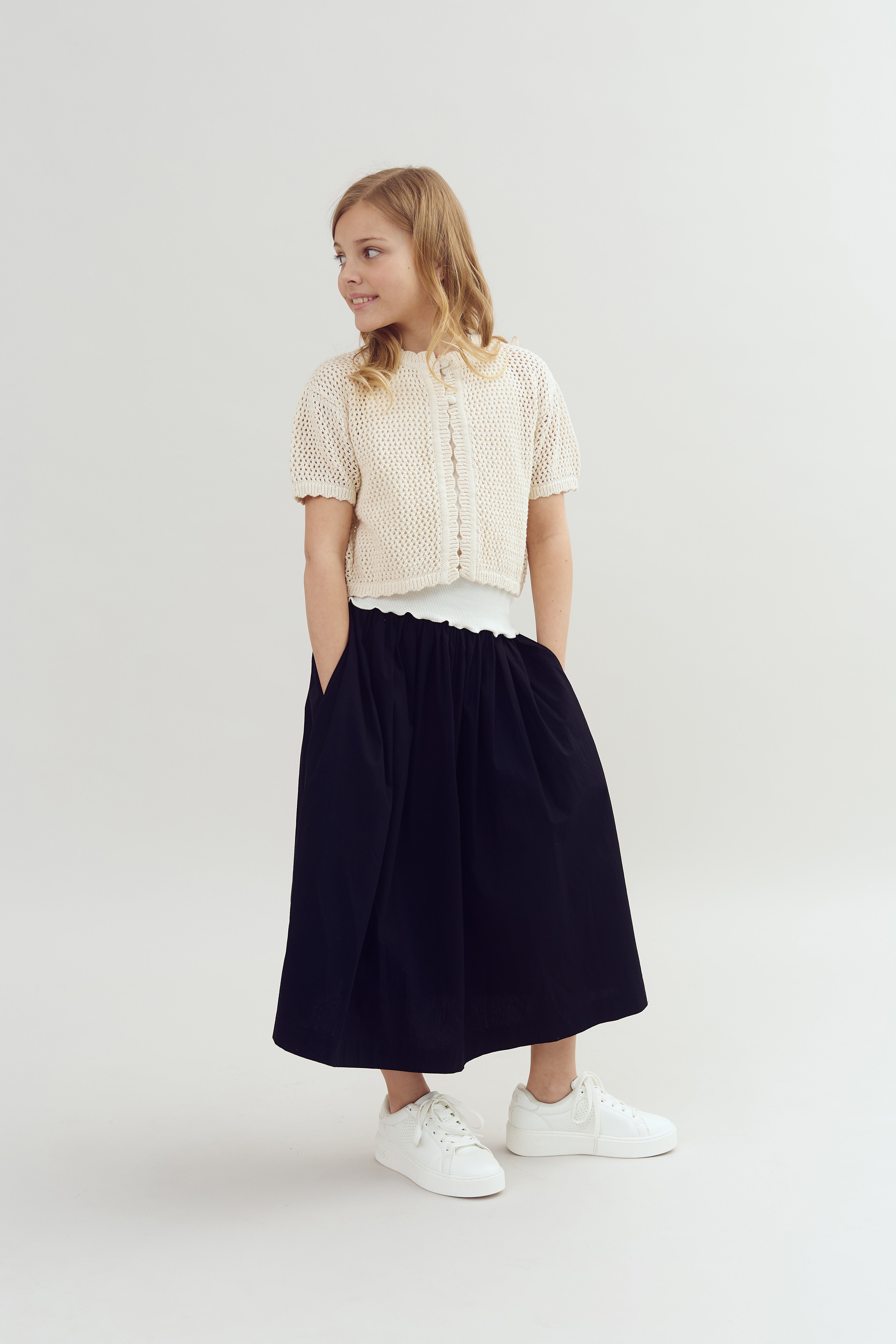 Tea Length Poplin Skirt - Tween - Black | 100225 Laura