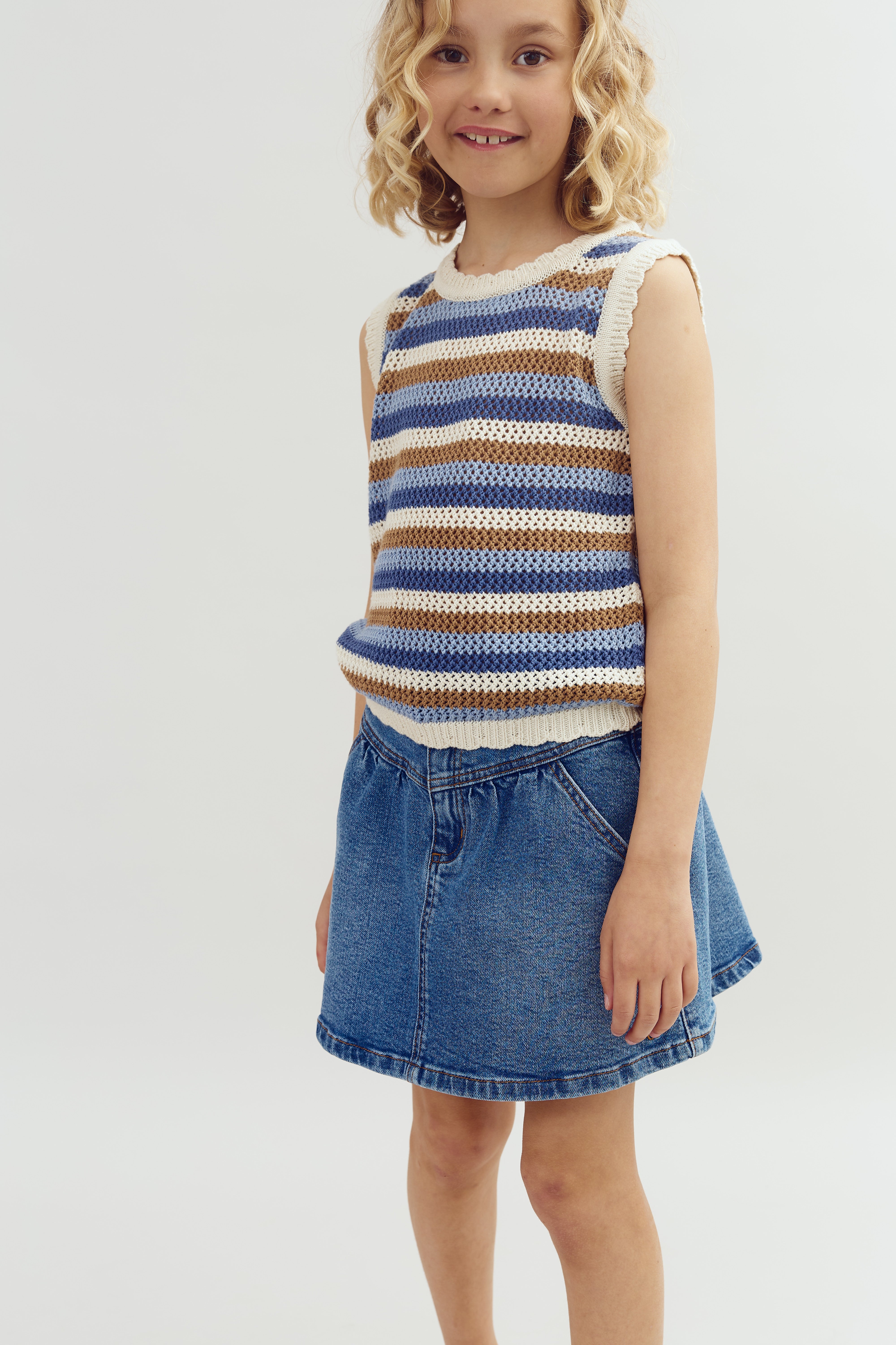 Striped Open-knit Top - Tween - Blue | 100394 Mary