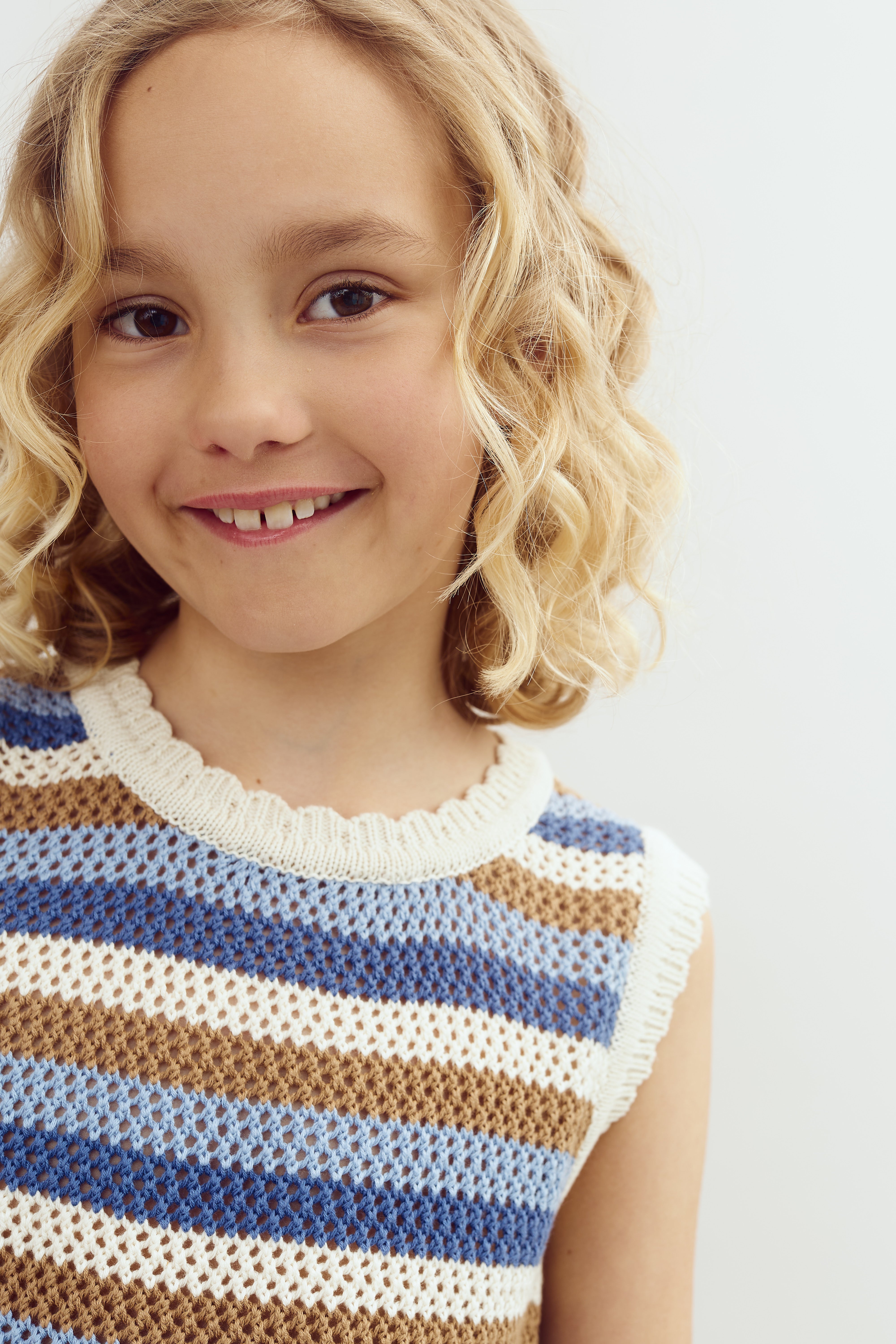 Striped Open-knit Top - Tween - Blue | 100394 Mary