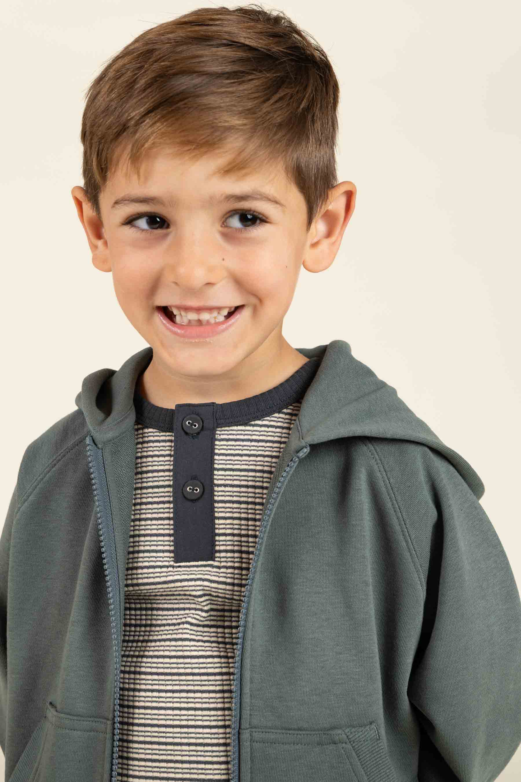 Long Sleeve Cotton Rib T-shirt - Kids - Forest Green Stripe | 100562 Manson