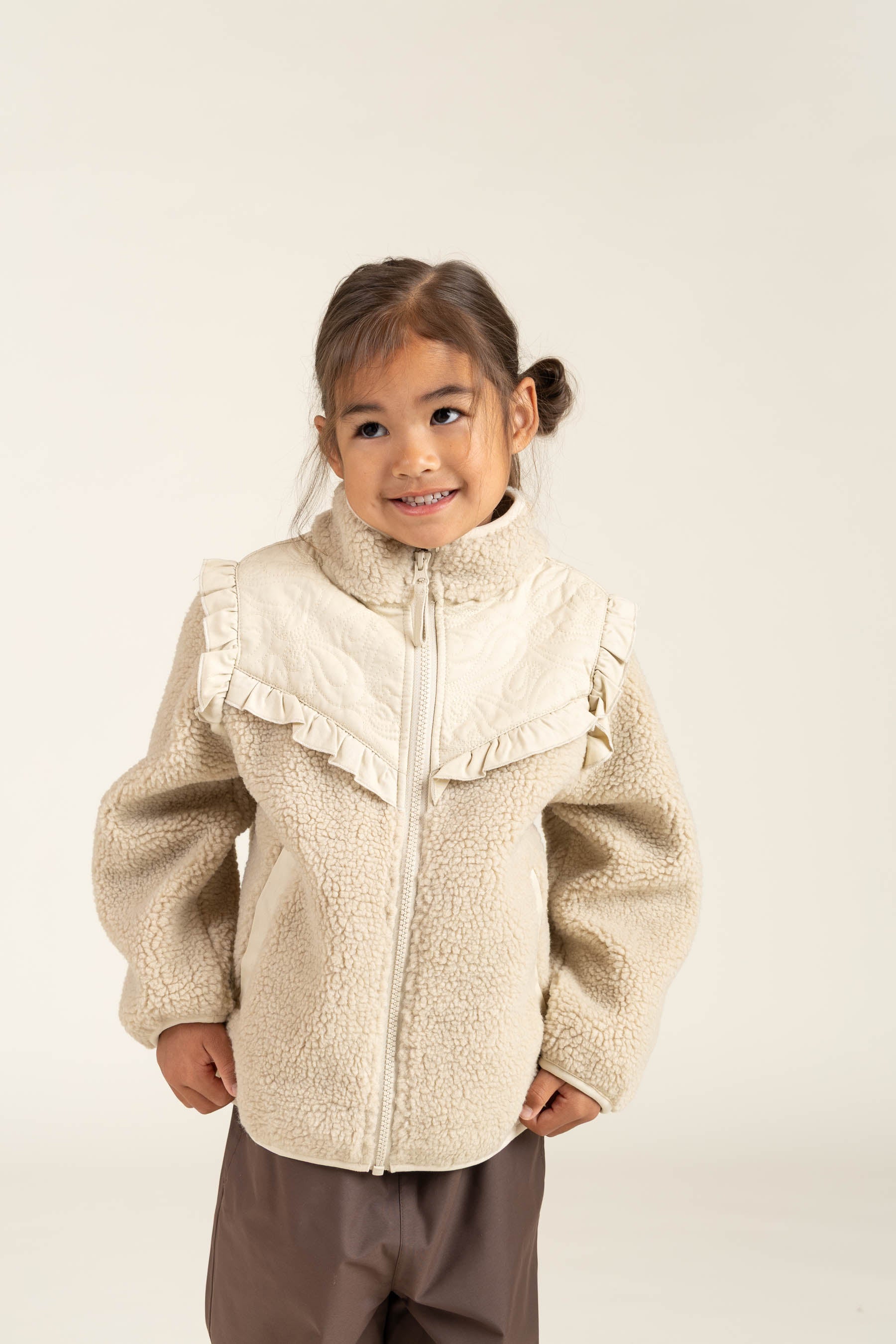 Pile Zip Jacket with Frills - Kids - Nature | 100638 Madison