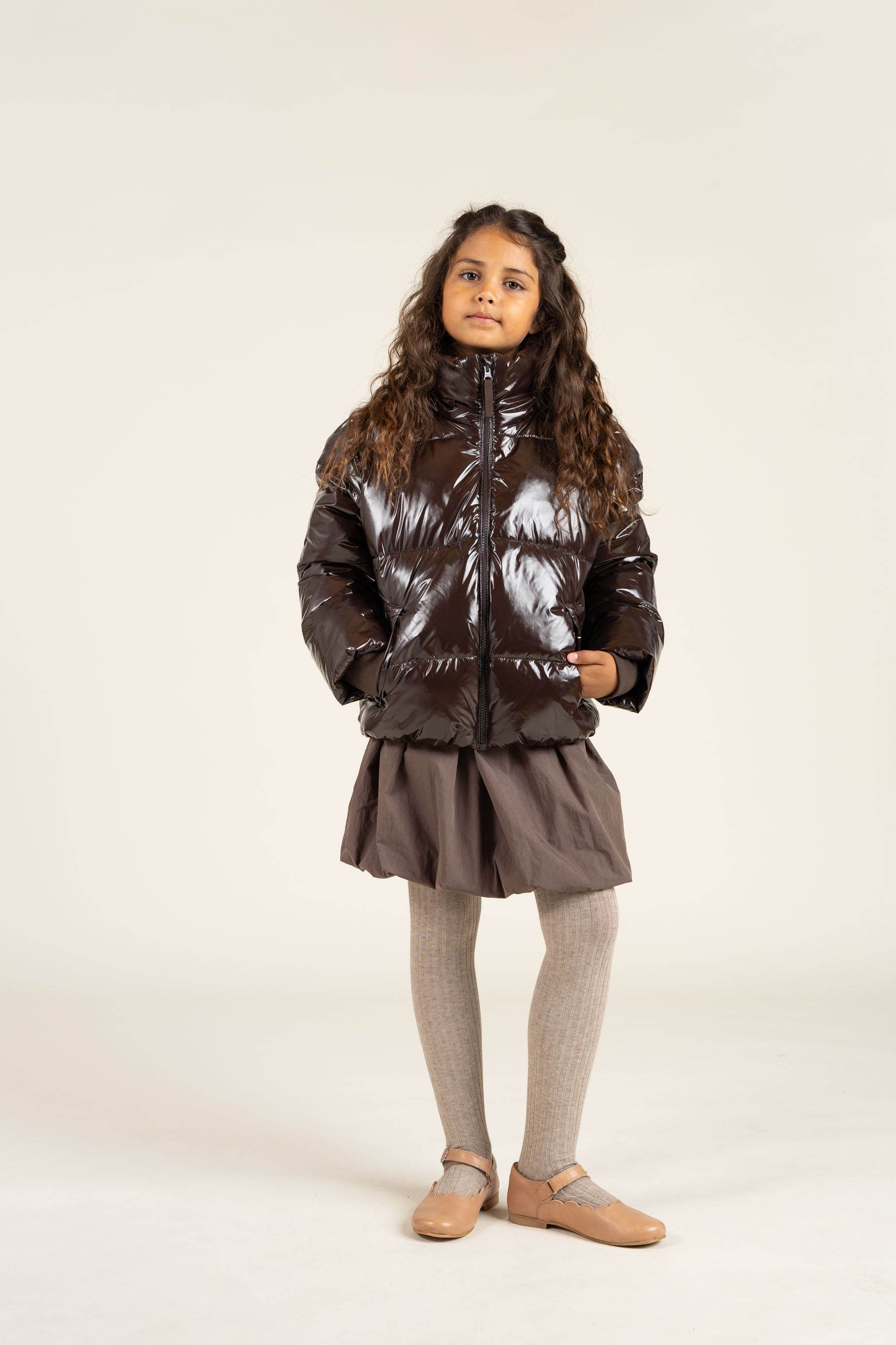 Shiny Puffer Jacket - Tween - Chocolate | 100532 Violet