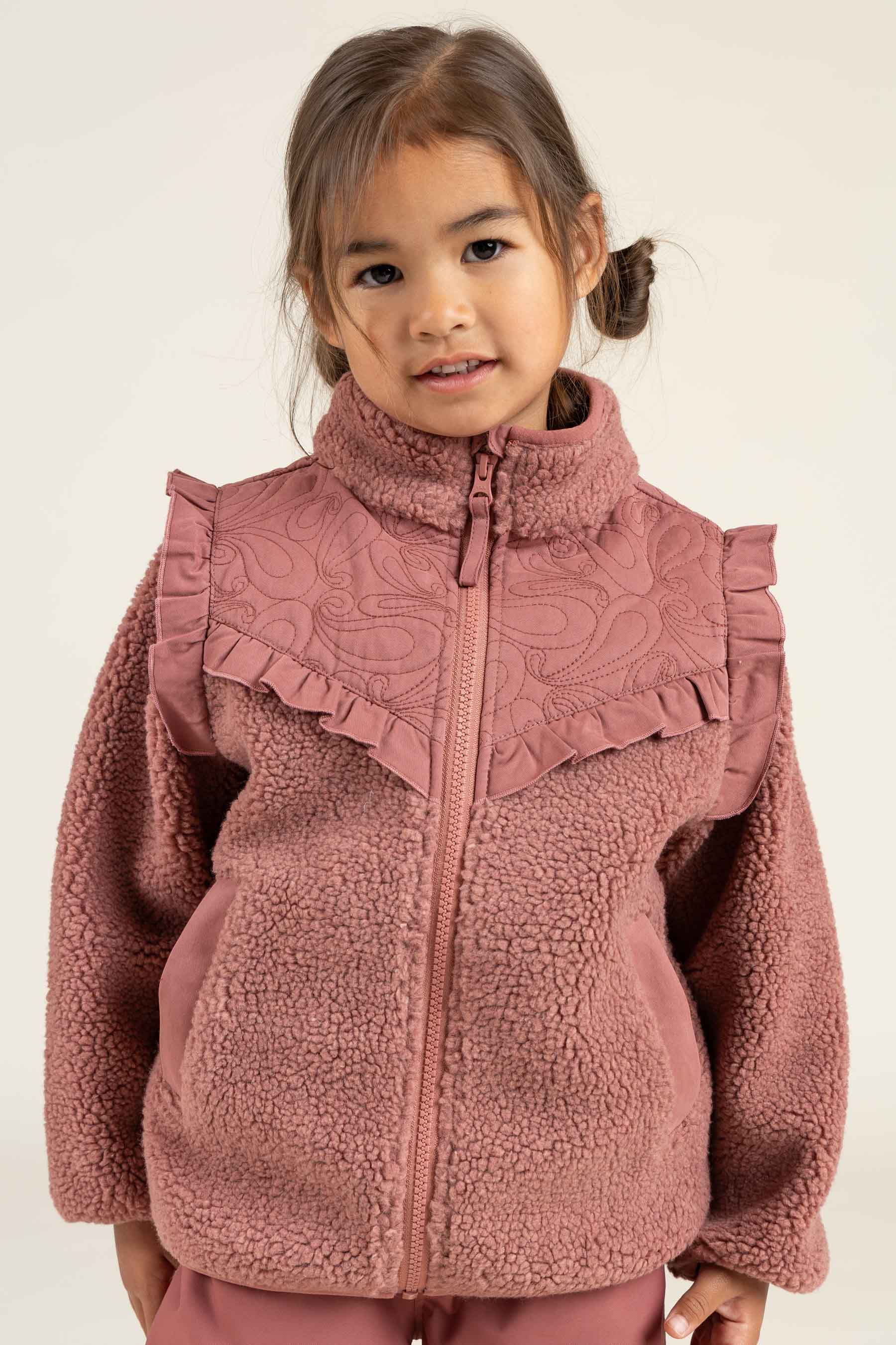 Pile Zip Jacket with Frills - Kids - Old Rose | 100636 Madison