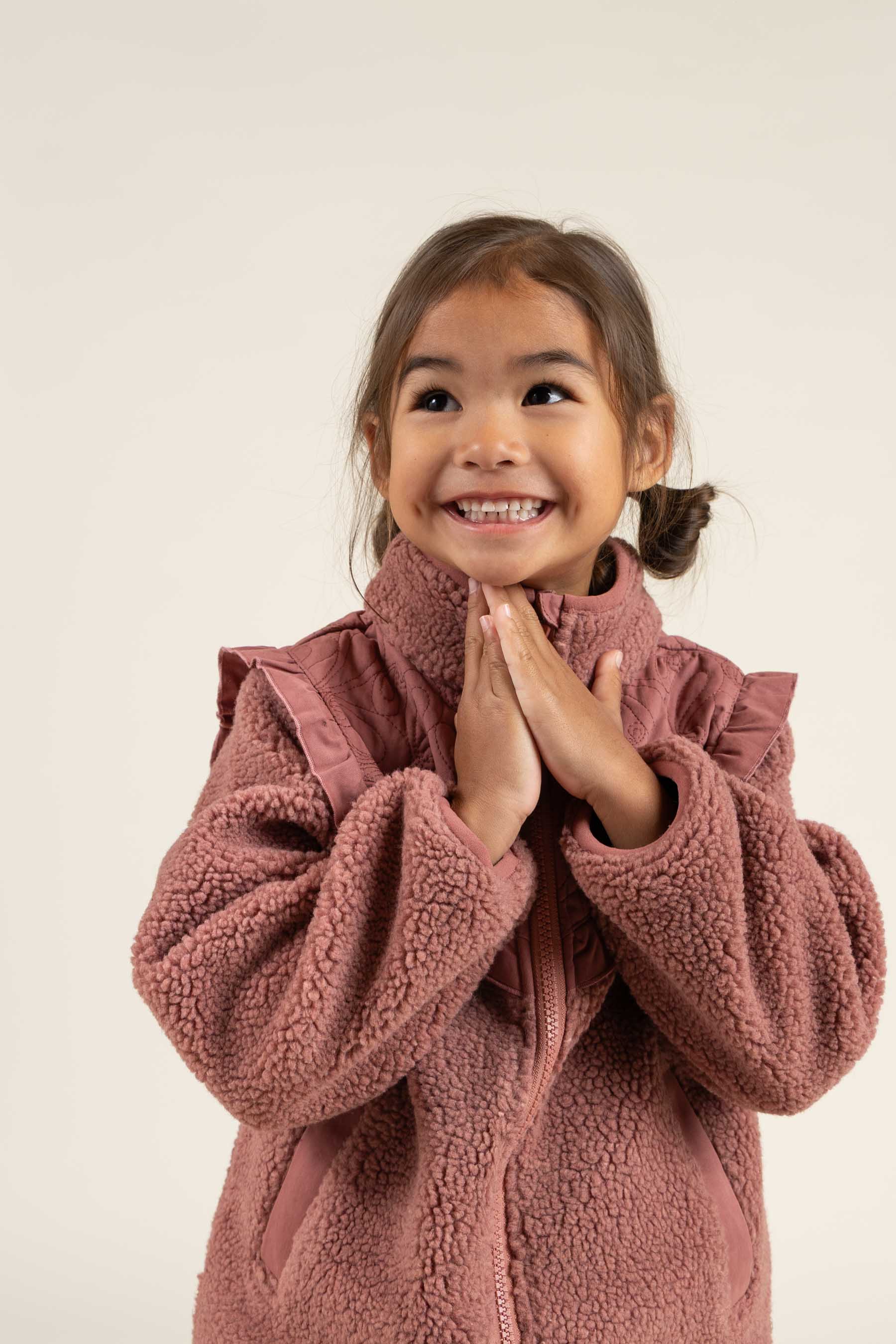 Pile Zip Jacket with Frills - Kids - Old Rose | 100636 Madison