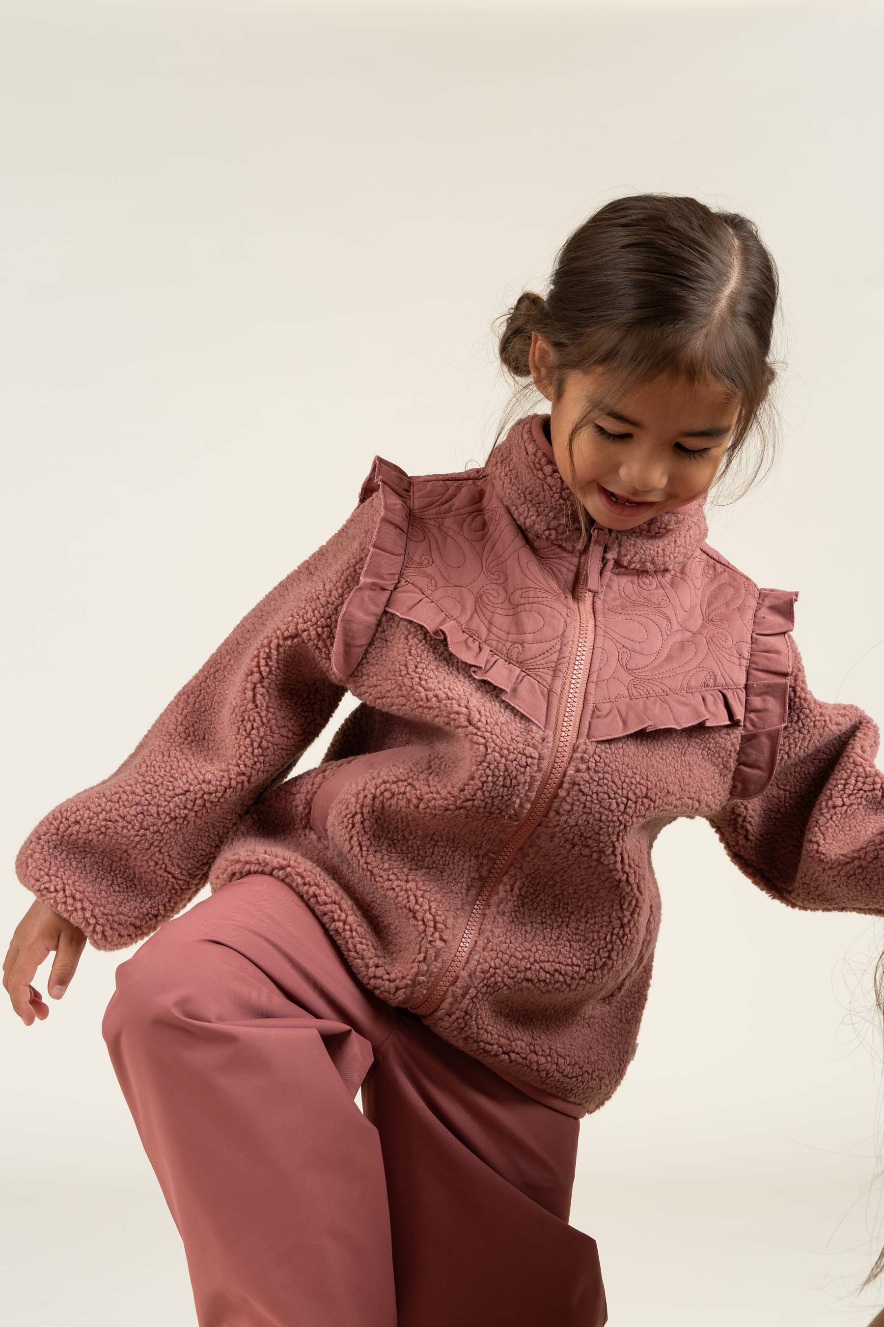 Pile Zip Jacket with Frills - Kids - Old Rose | 100636 Madison