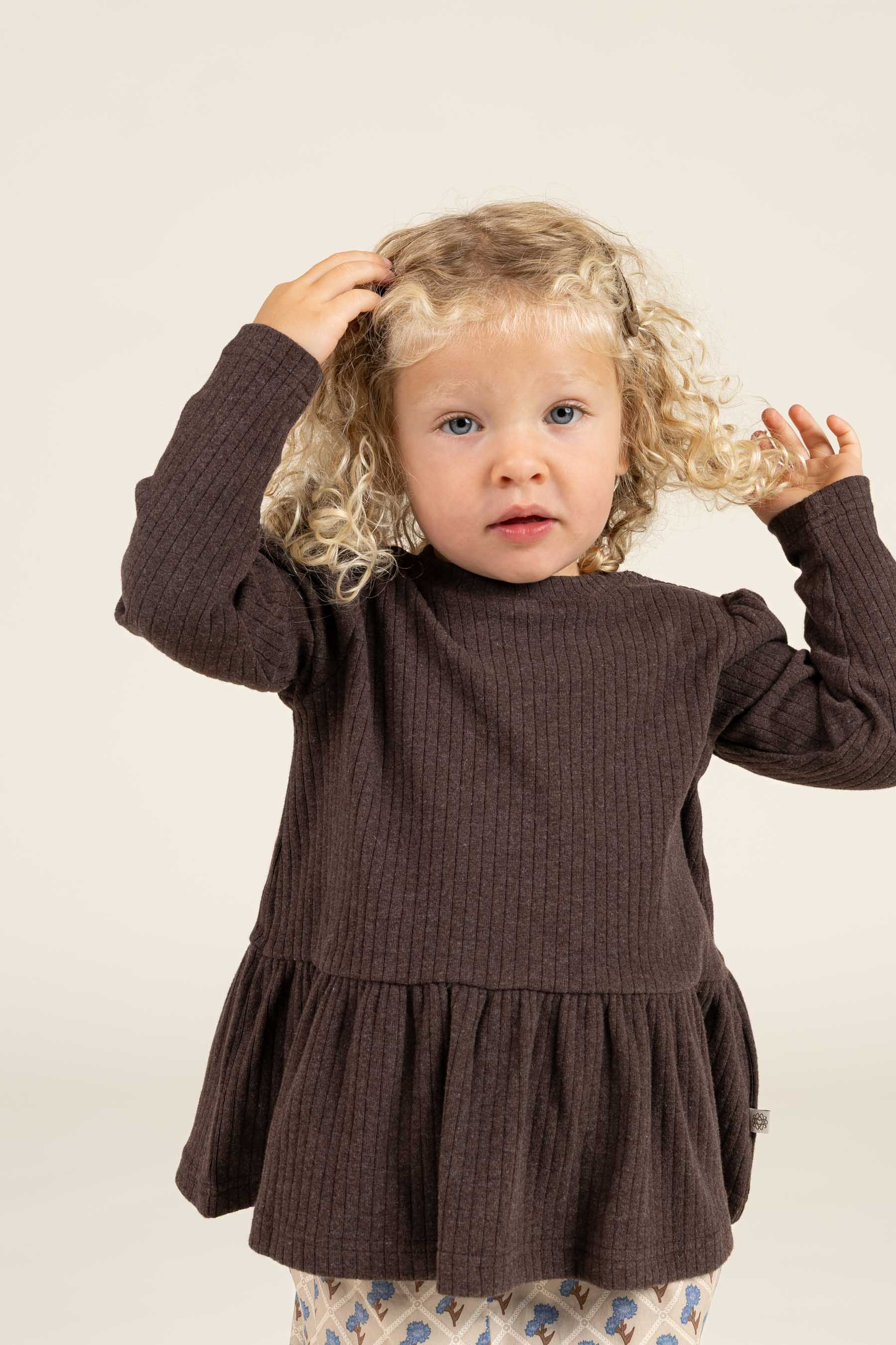 Soft Rib Peplum Blouse - Kids - Chocolate Melange | 100699 Alana