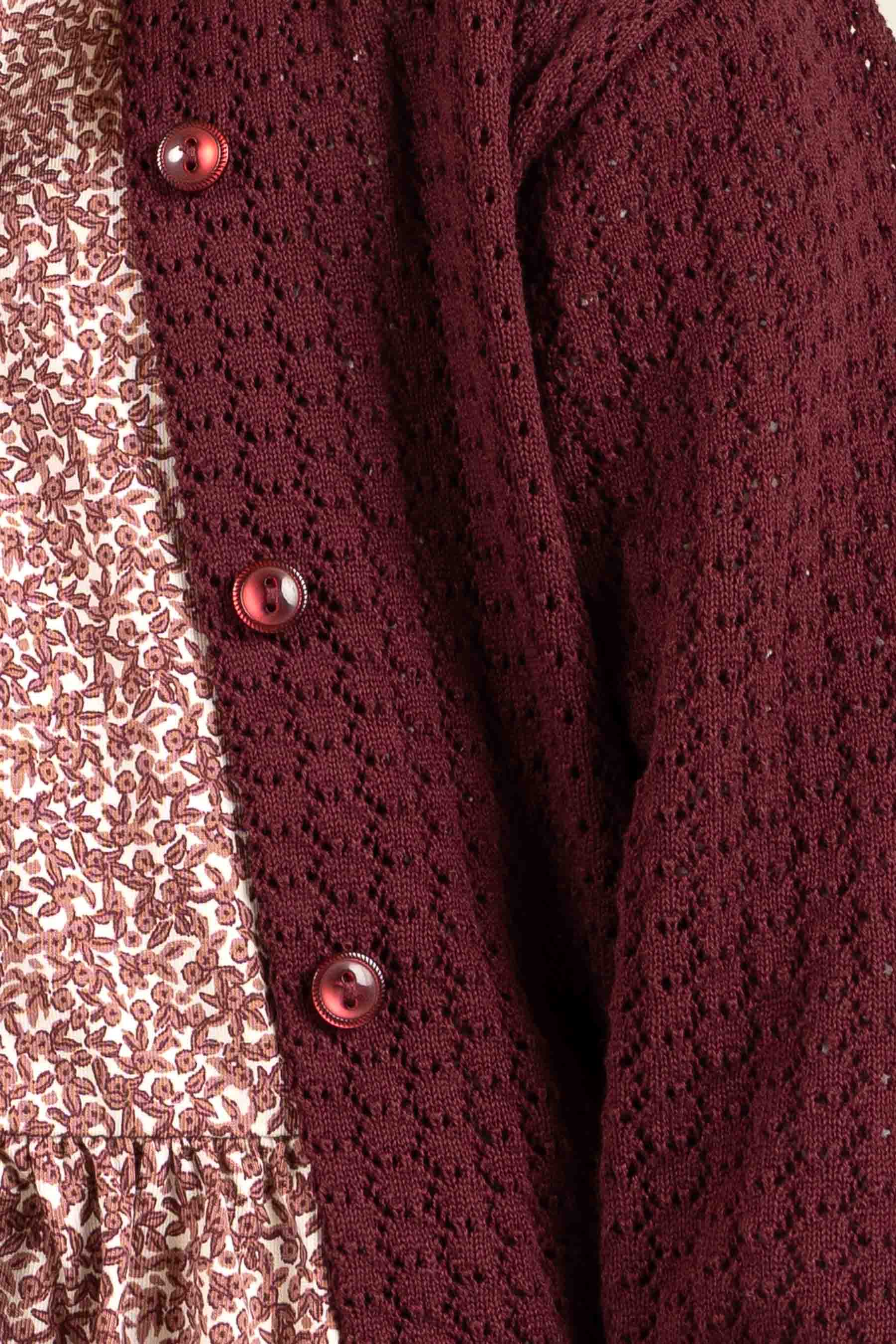 Cotton Pointelle Cardigan - Kids - Burgundy | 100685 Esme