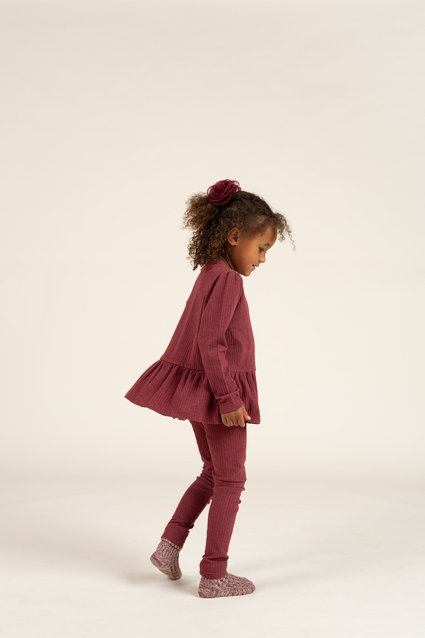 Soft Rib Peplum Blouse - Kids - Burgundy Melange | 100700 Alana