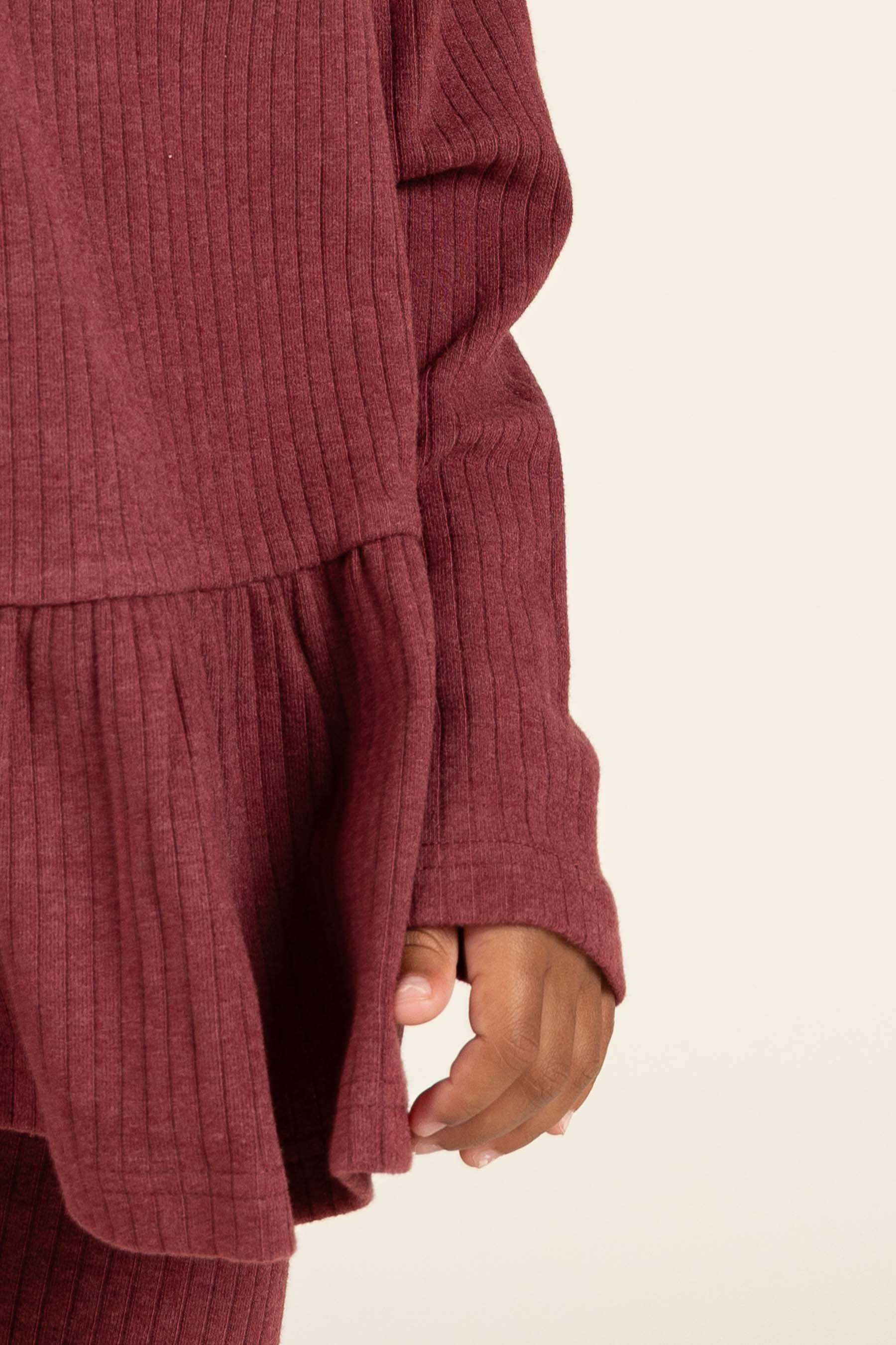 Soft Rib Peplum Blouse - Kids - Burgundy Melange | 100700 Alana
