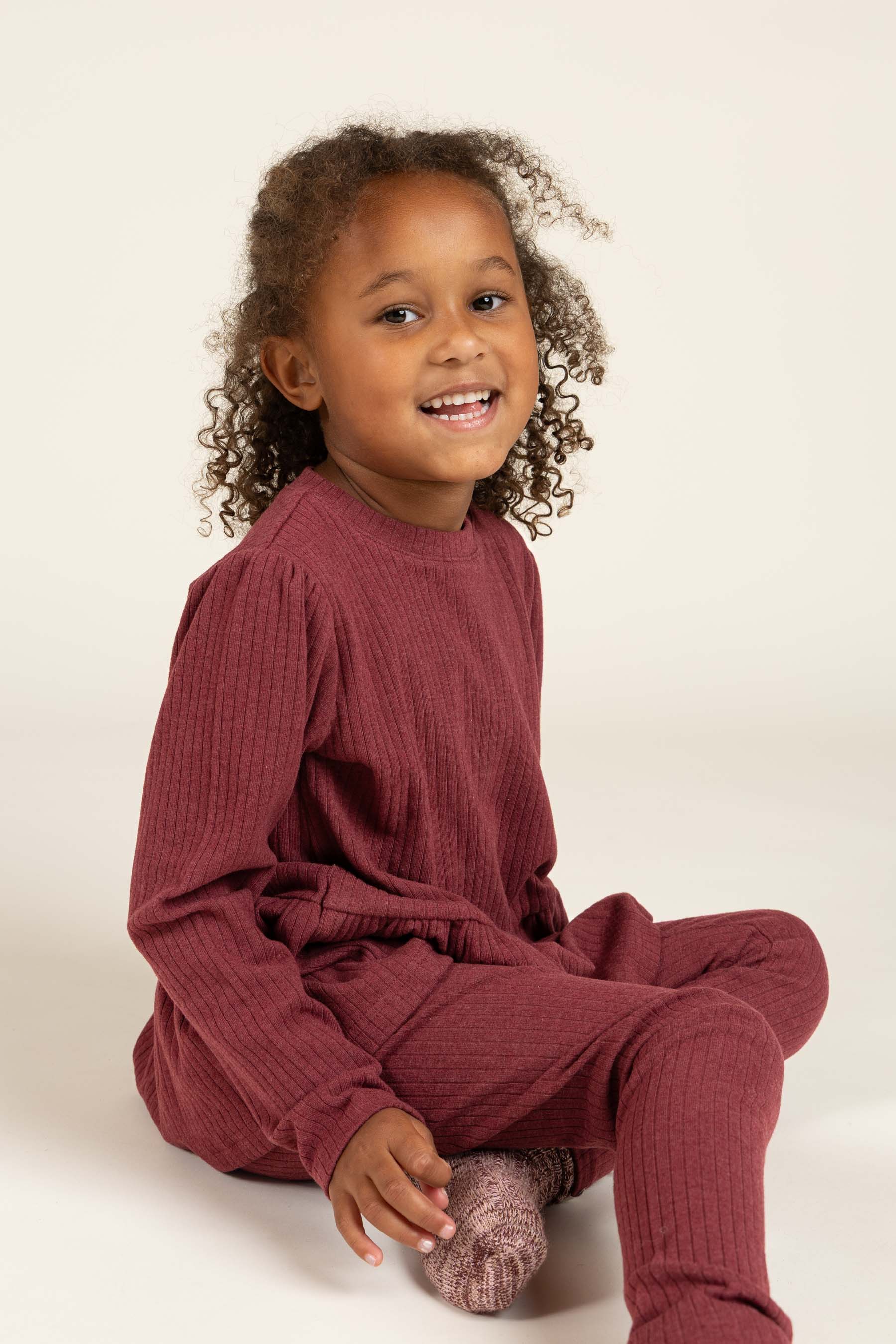 Soft Rib Peplum Blouse - Kids - Burgundy Melange | 100700 Alana