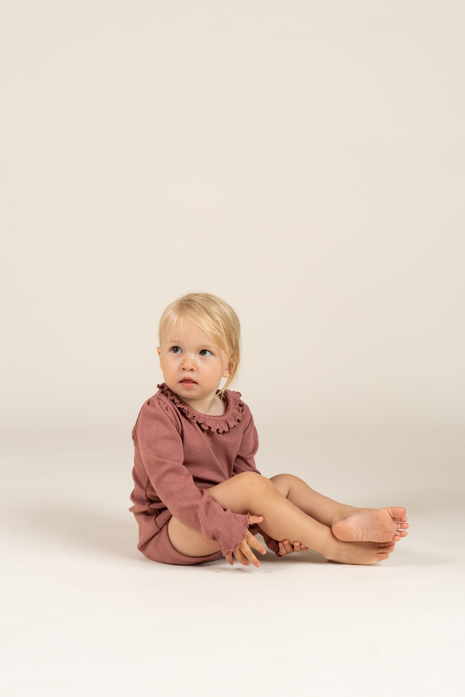 Long Sleeve Modal Rib Bodysuit with Picot edge - Kids - Old Rose | 100575 Mia