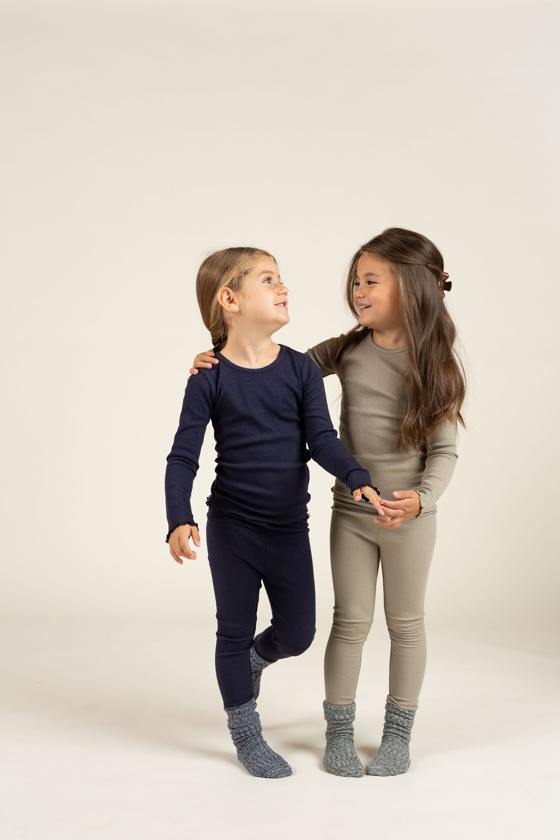 Long Sleeve Modal Rib T-Shirt with Picot edge - Kids - Dusty Green | 100582 Mia