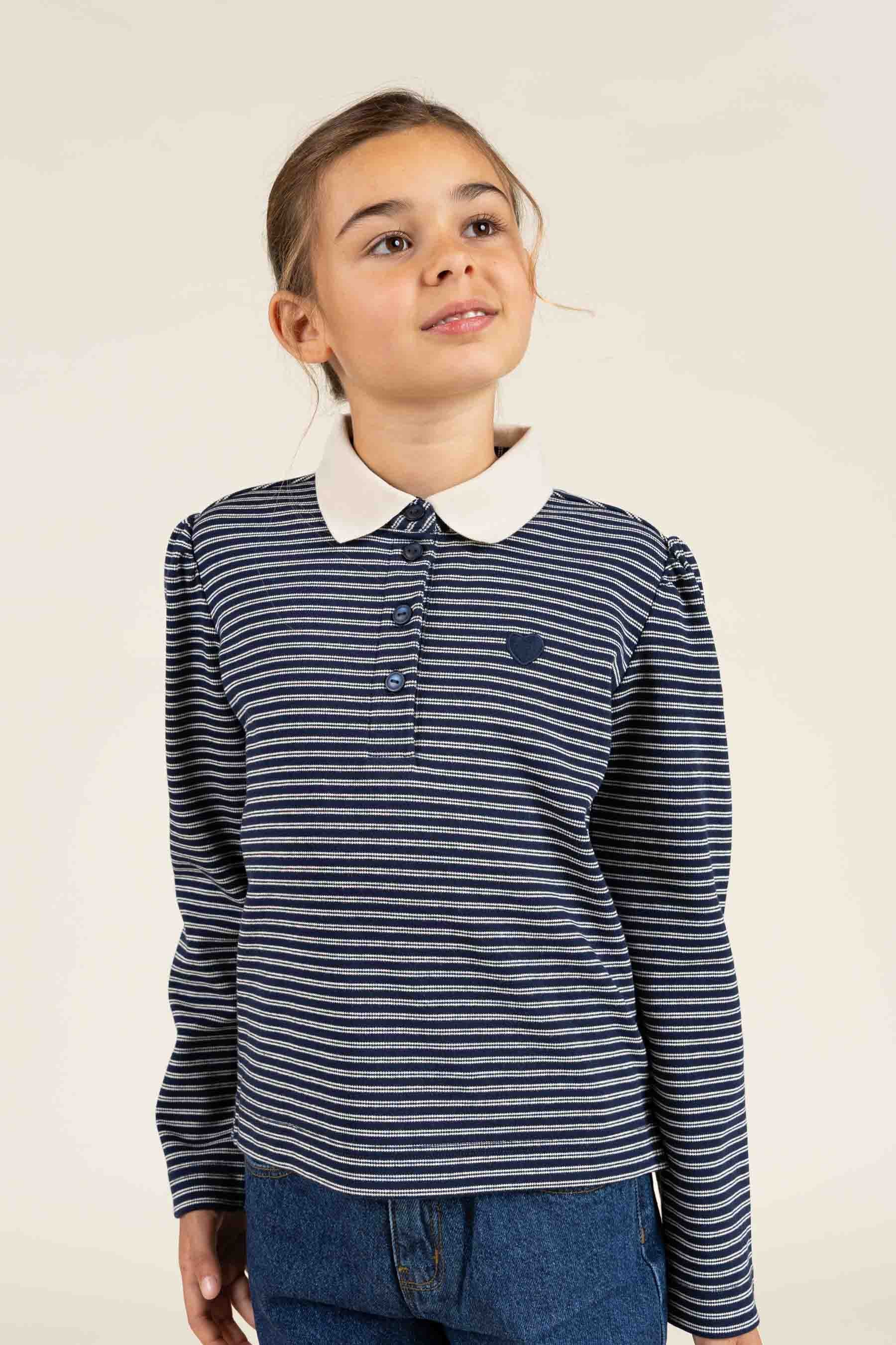 Striped Poloshirt - Tween - Navy Stripe | 100647 Elise