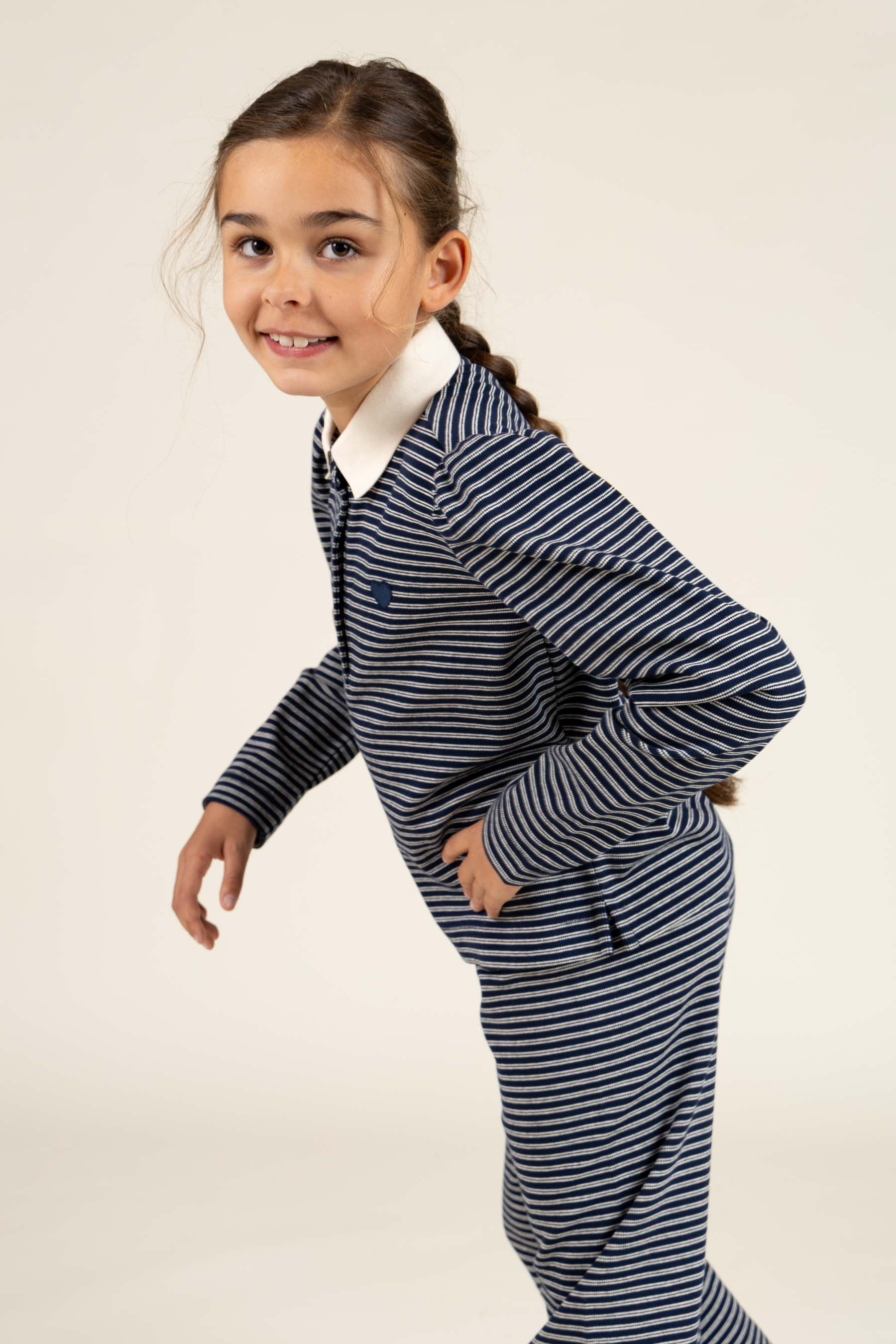 Striped Poloshirt - Tween - Navy Stripe | 100647 Elise